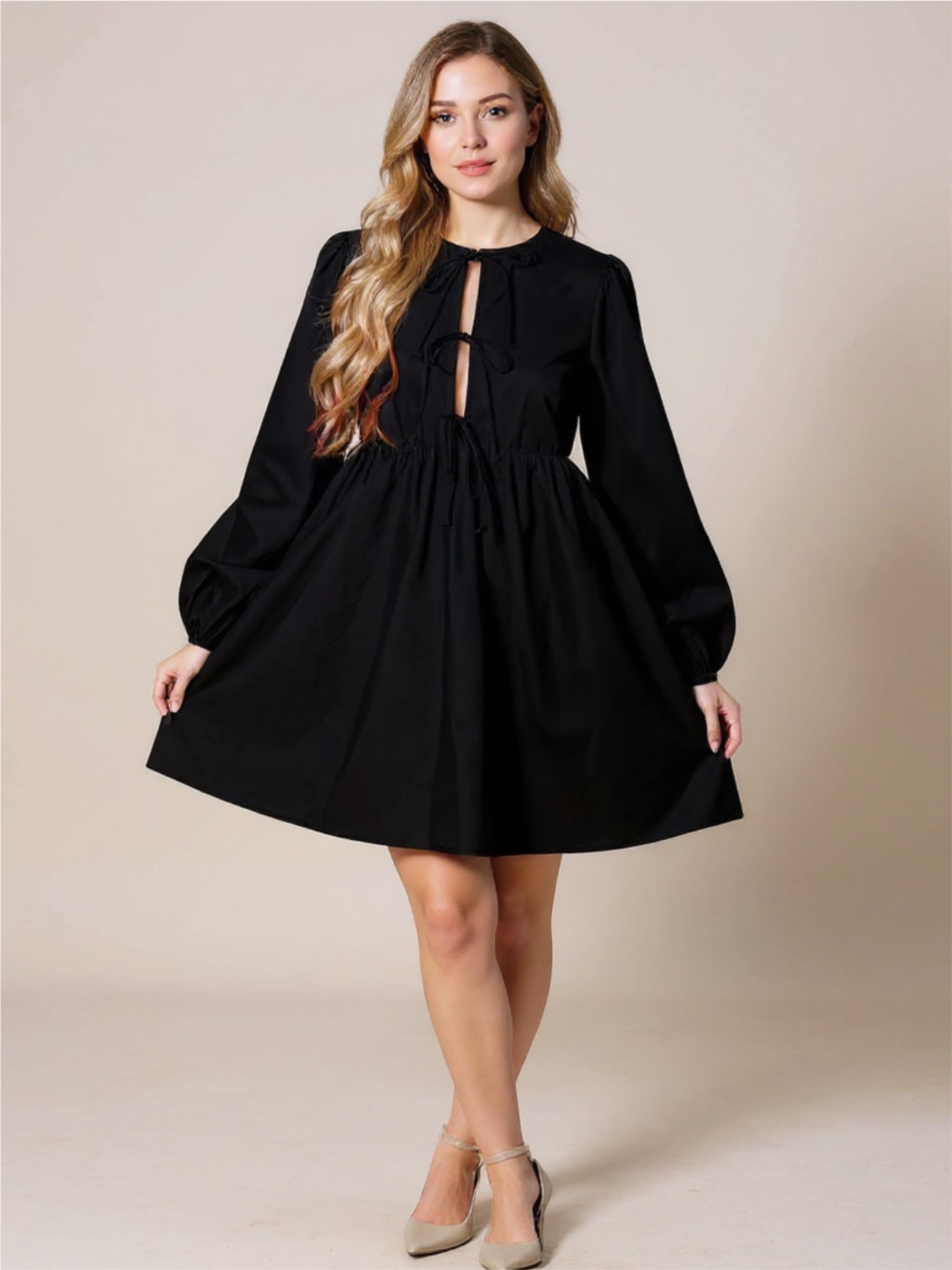 Front Tied Long Sleeve Mini Dress