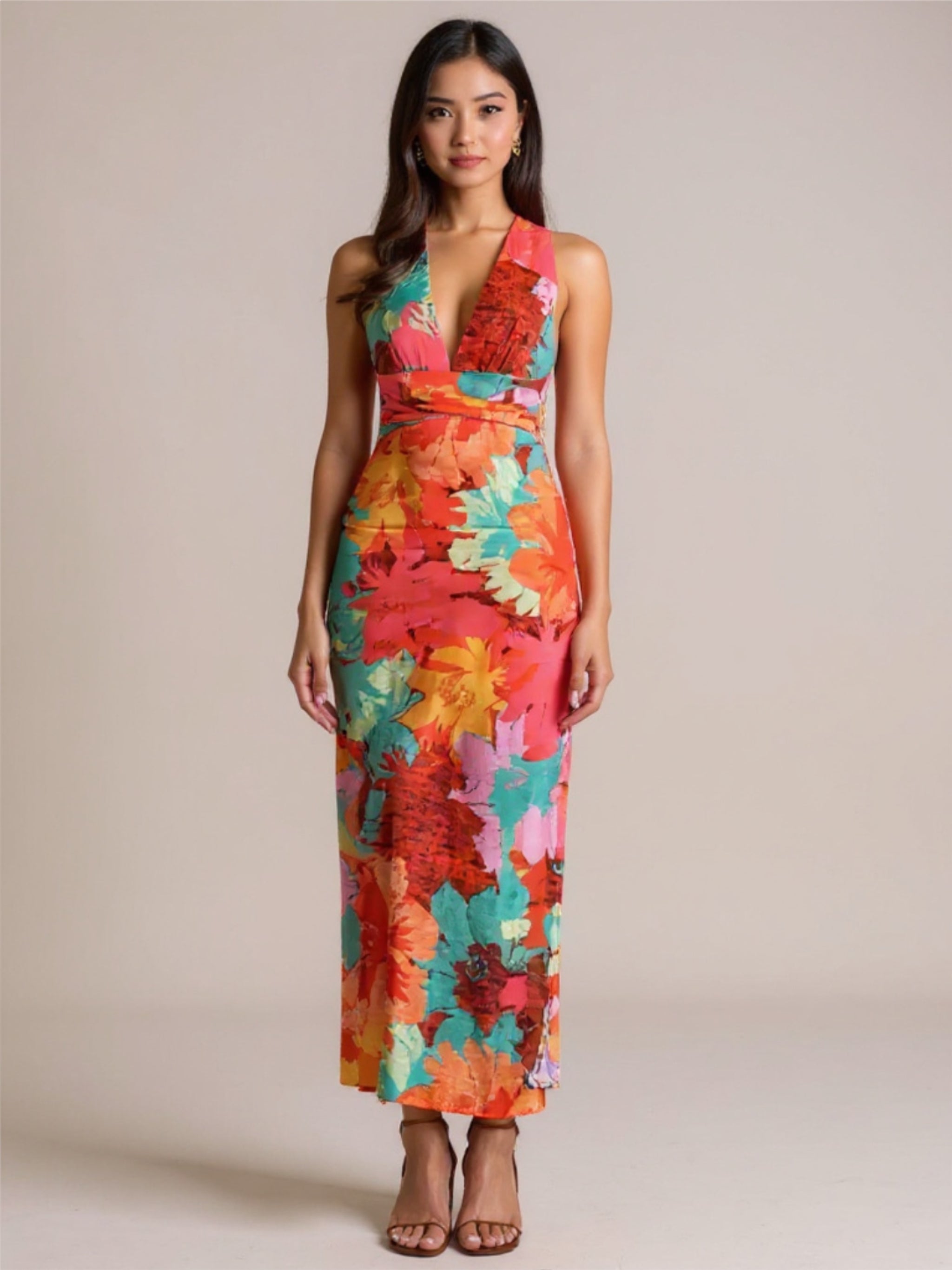 Crisscross Back Floral Maxi Dress