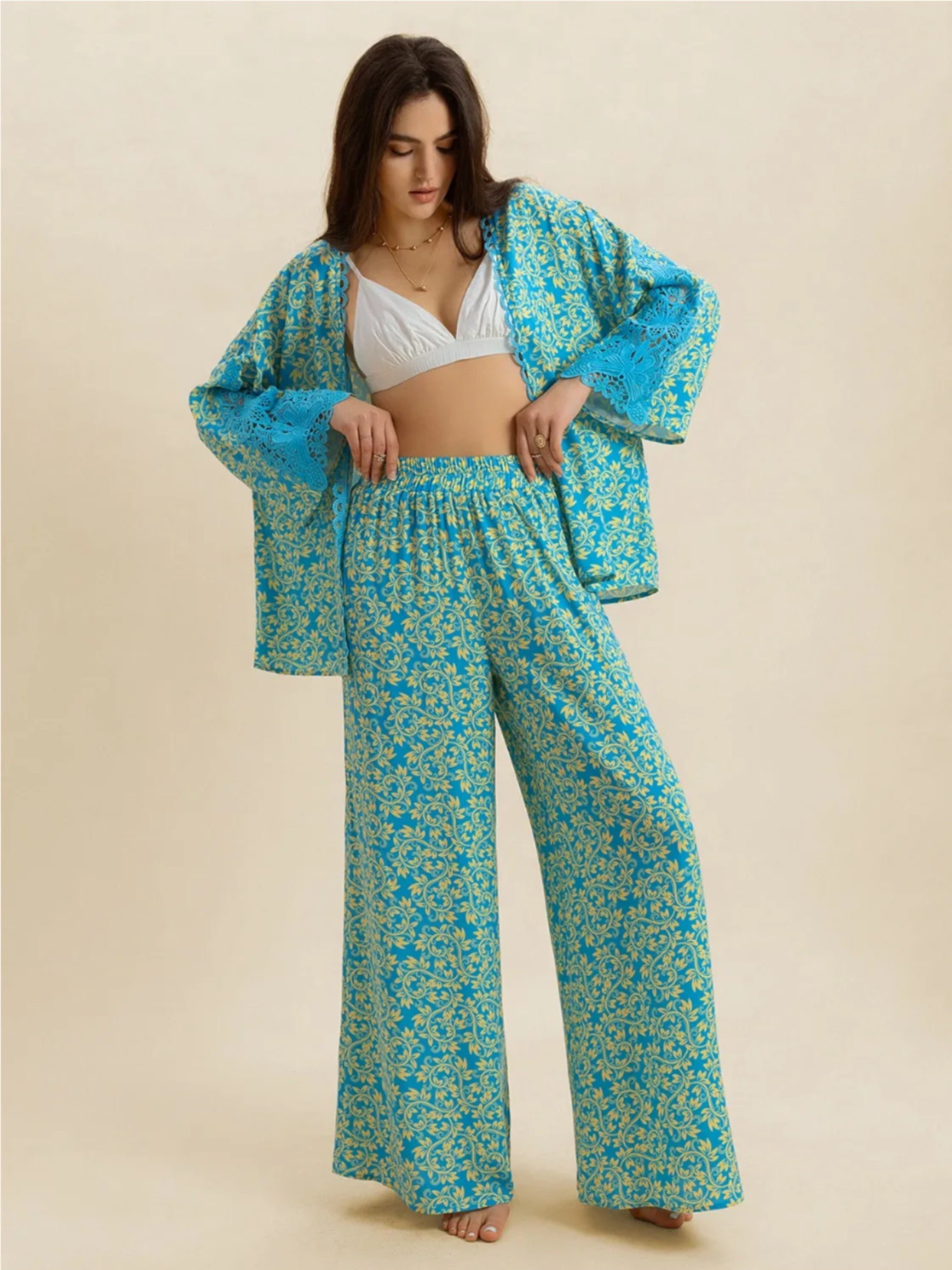 Teal Printed Top & Pants Set