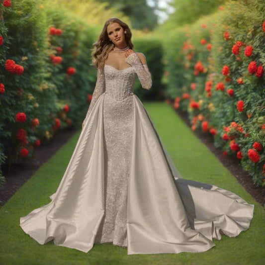 Glitter Detachable Train Satin Wedding Dress