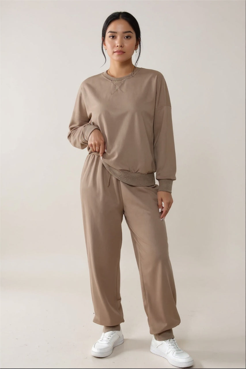 Round Neck Long Sleeve Top & Pants Set