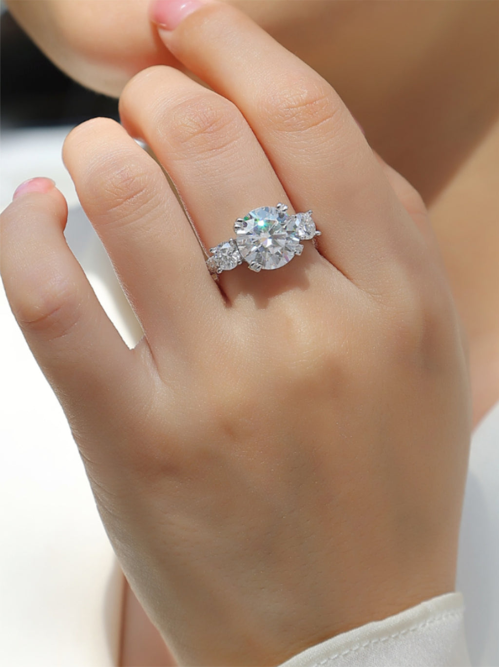 5 Carat Three‑Stone Moissanite Engagement Ring