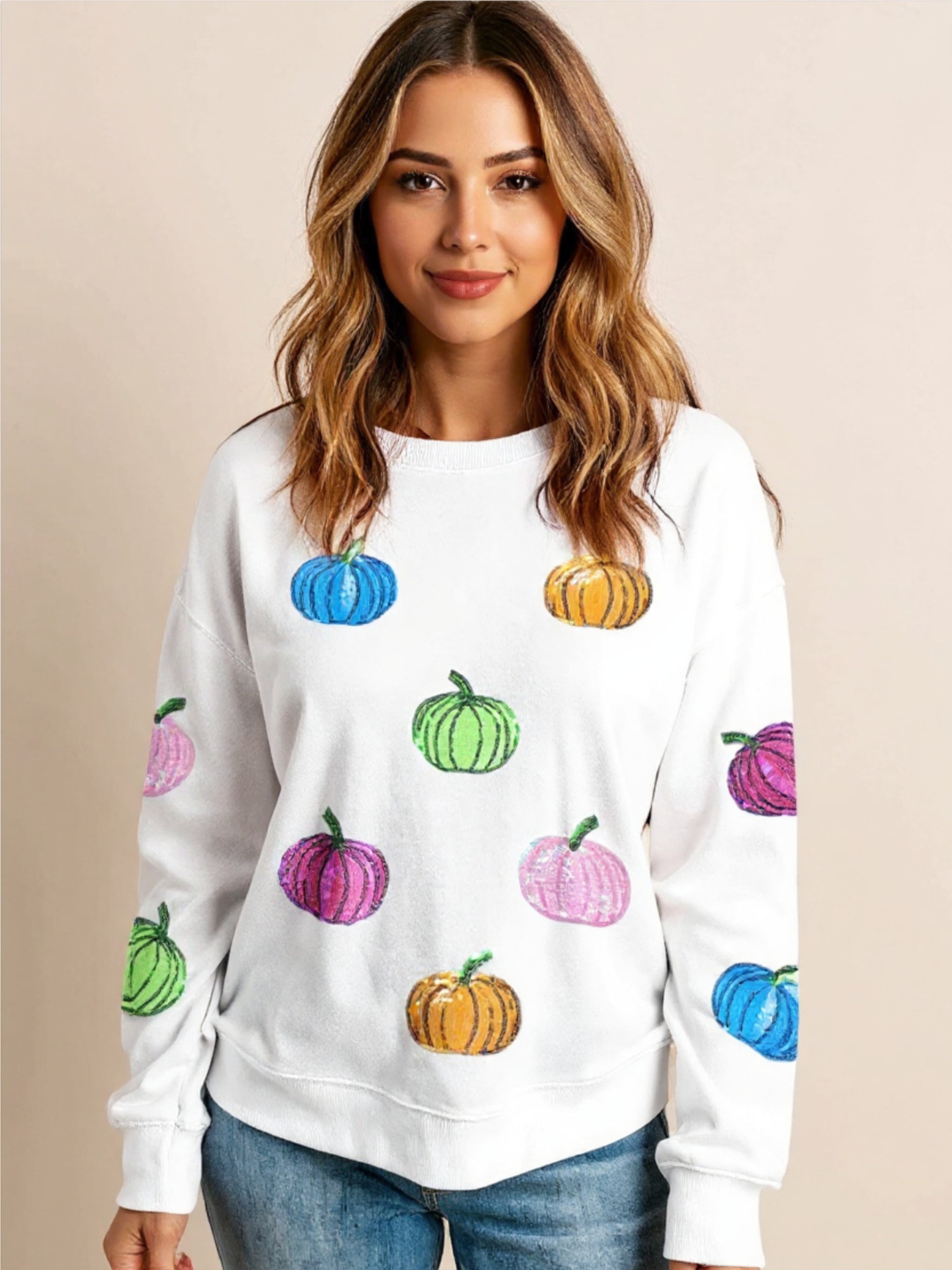 Pumpkin Round Neck Sweatshirt