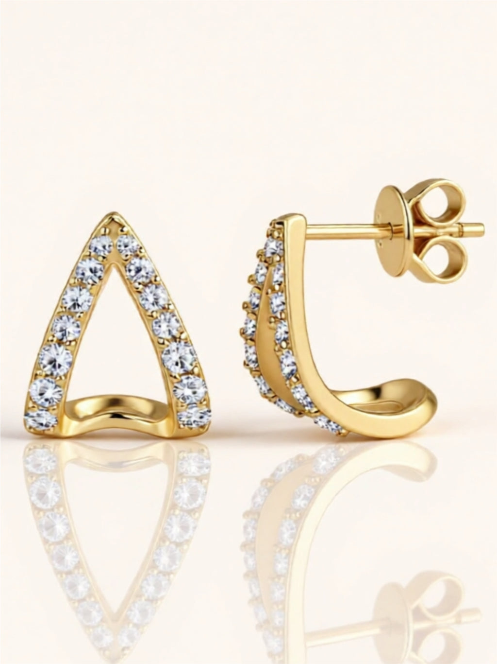 Minimalist Triangle Moissanite Stud Earrings – 18K Gold & Platinum 925 Sterling Silver