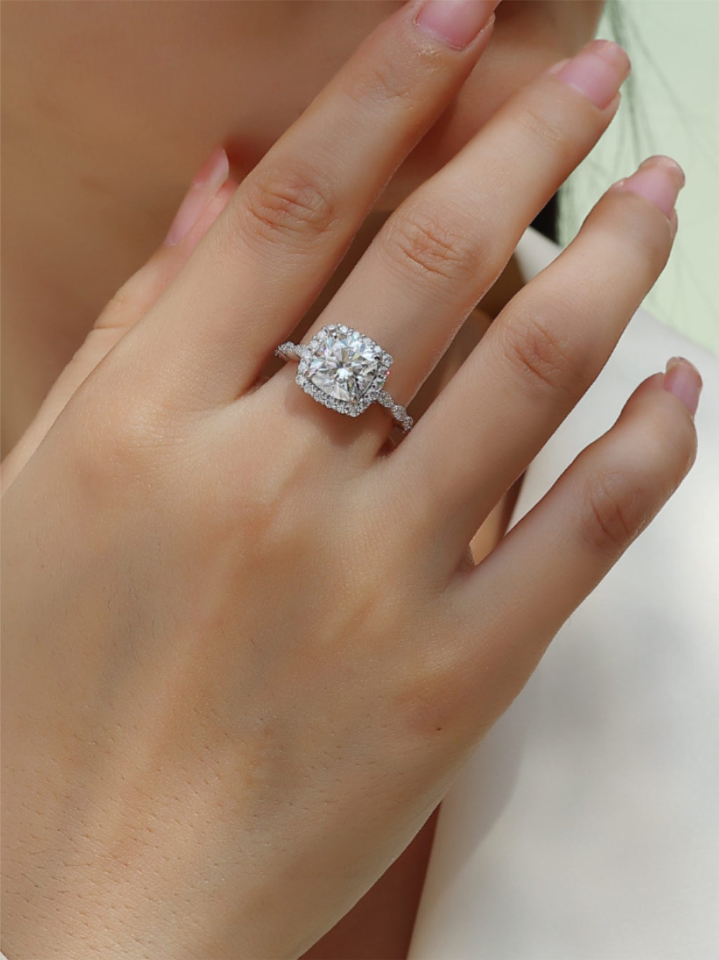 Square Moissanite Halo Engagement Ring