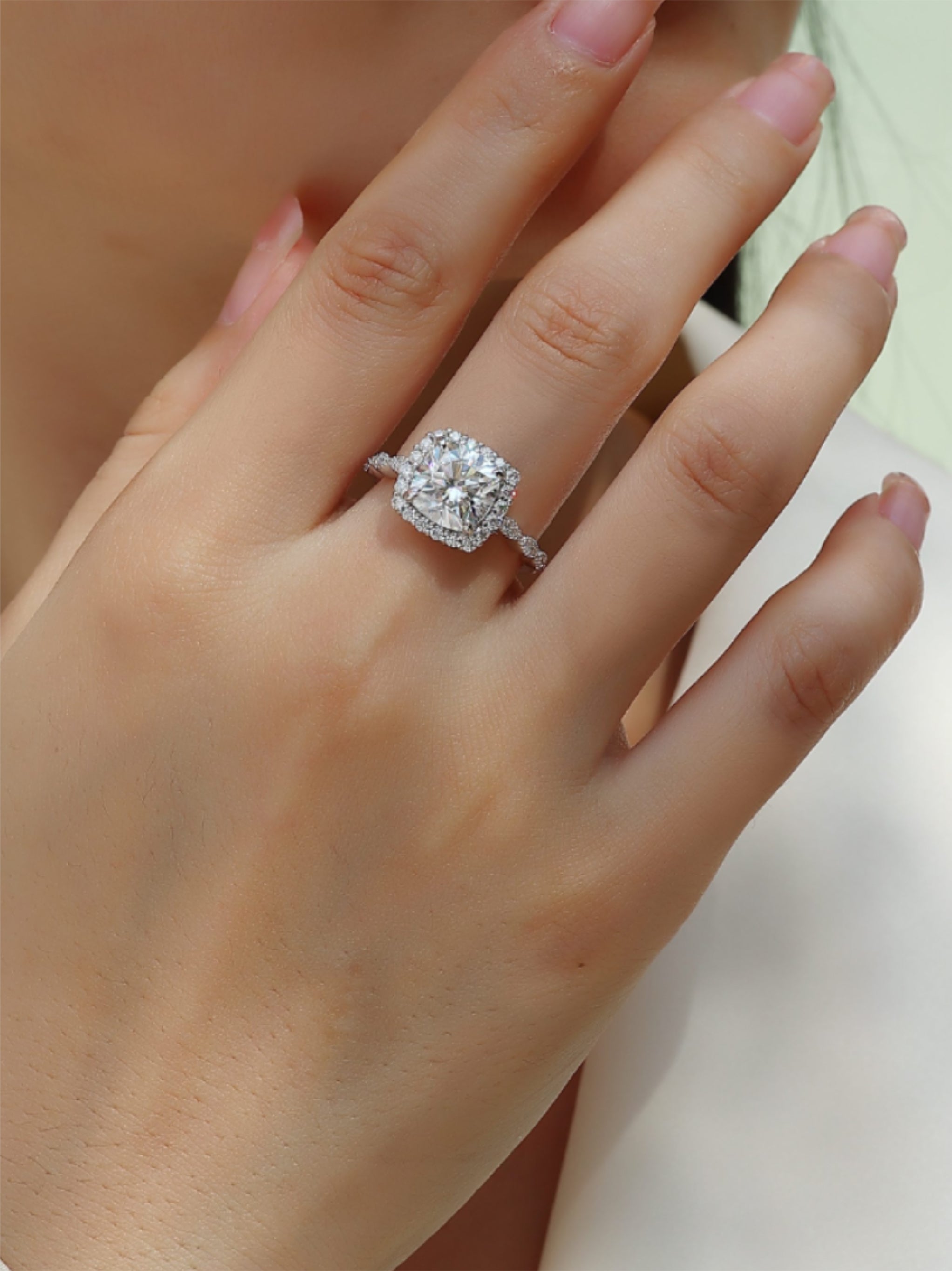 Square Moissanite Halo Engagement Ring