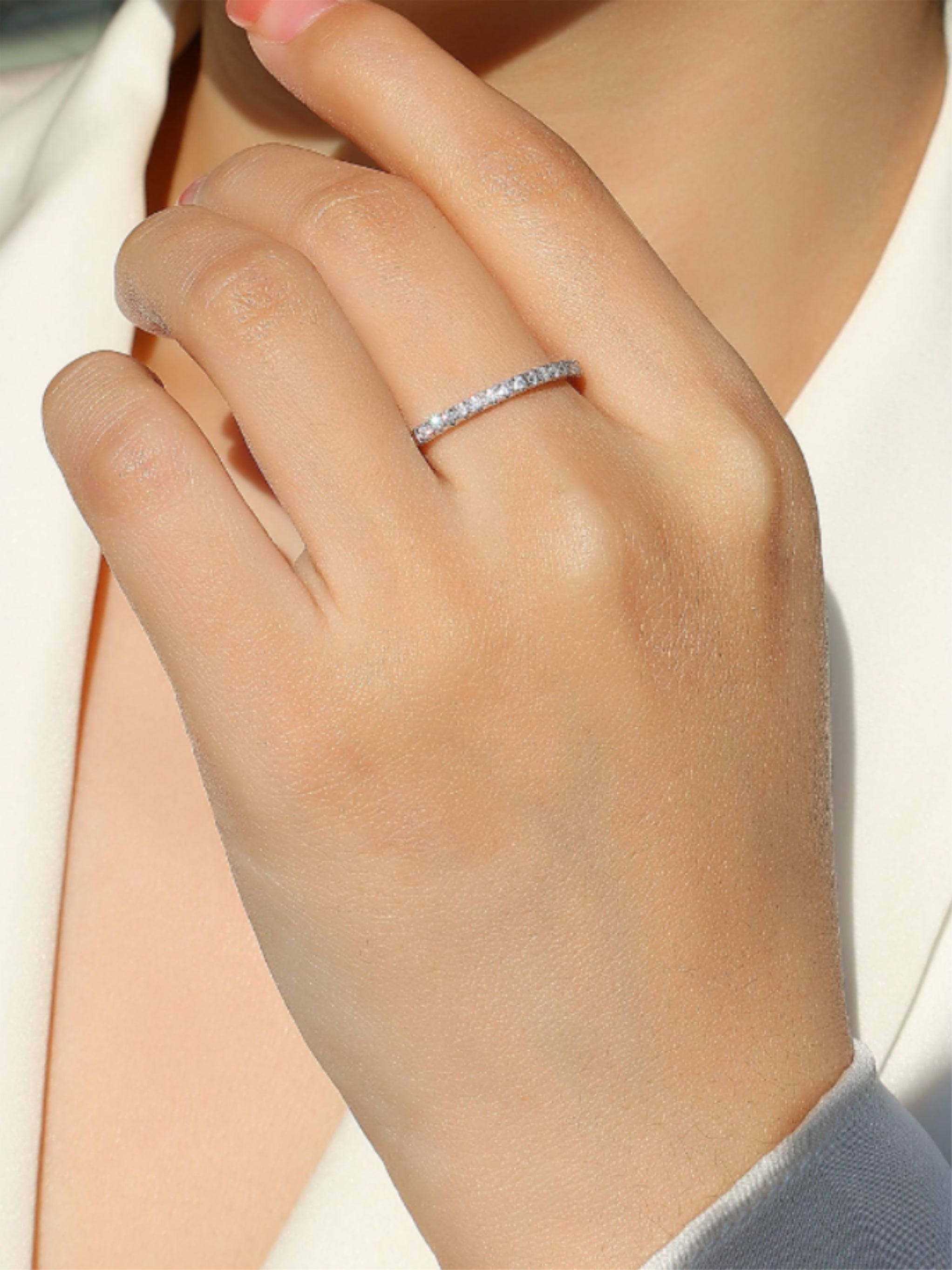 Dainty Micro‑Pavé Moissanite Band Ring