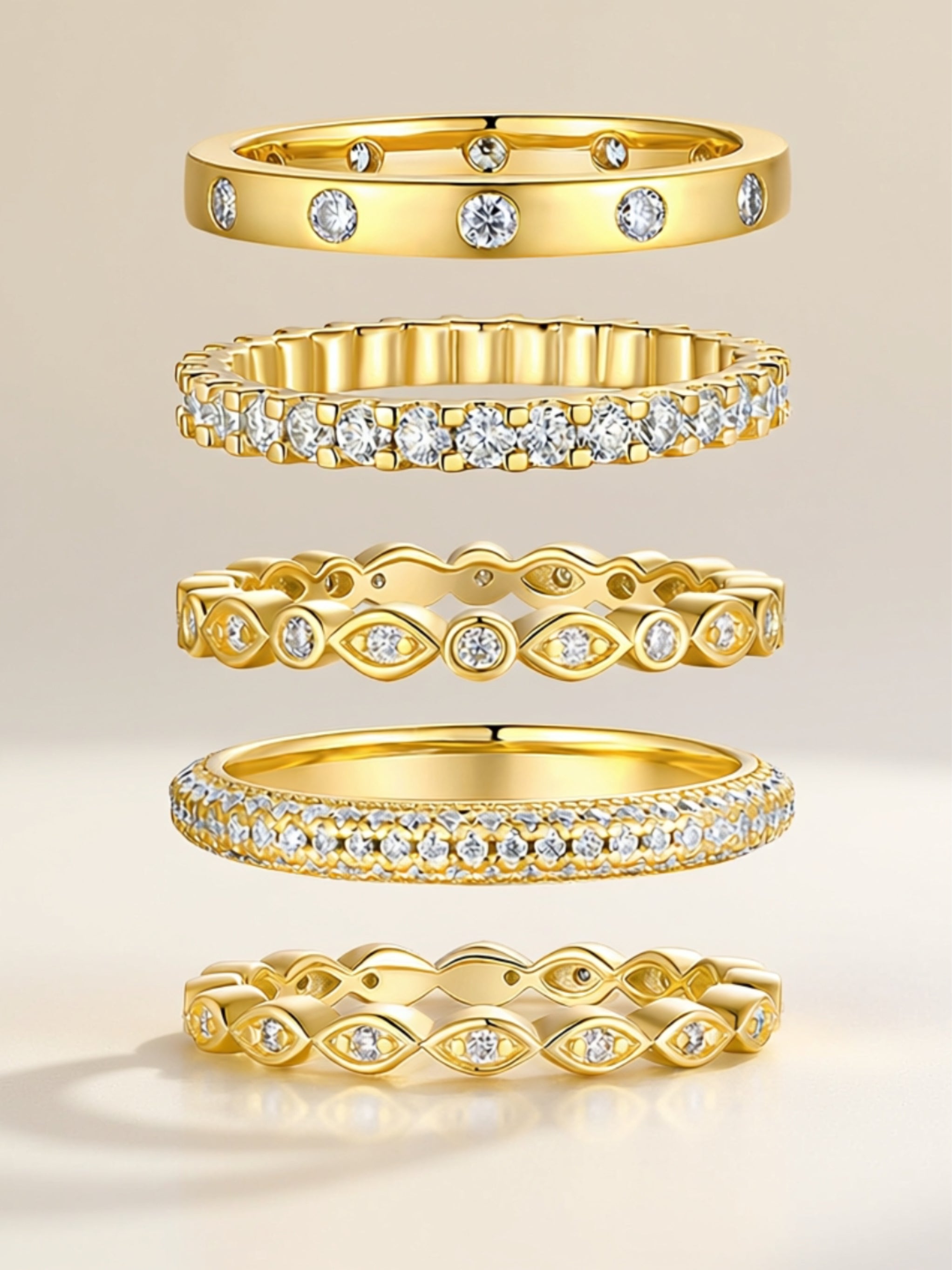 Gold Vermeil Moissanite Ring Set (5‑Piece)
