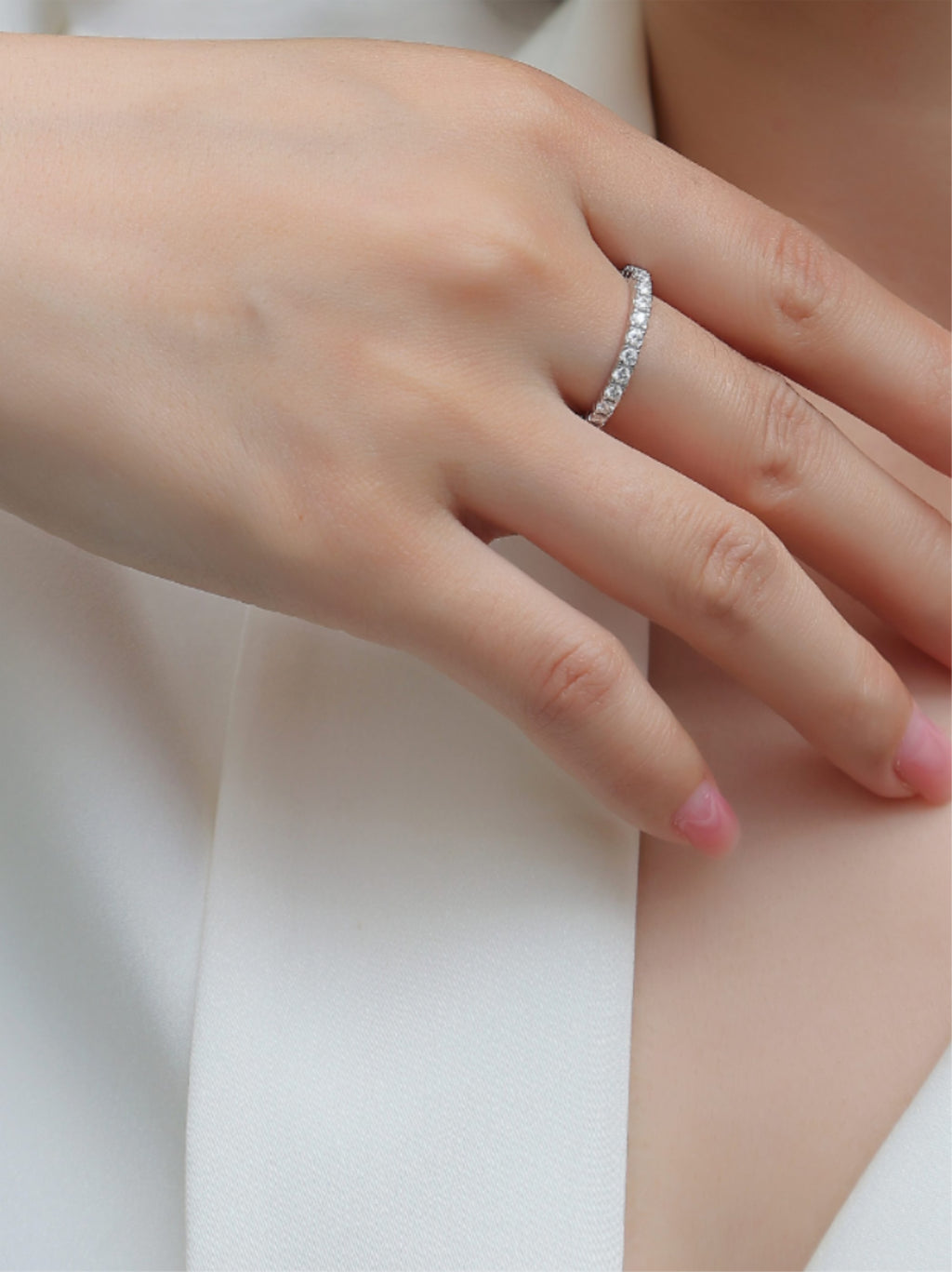 S925 Platinum‑Plated Thin Moissanite Eternity Band