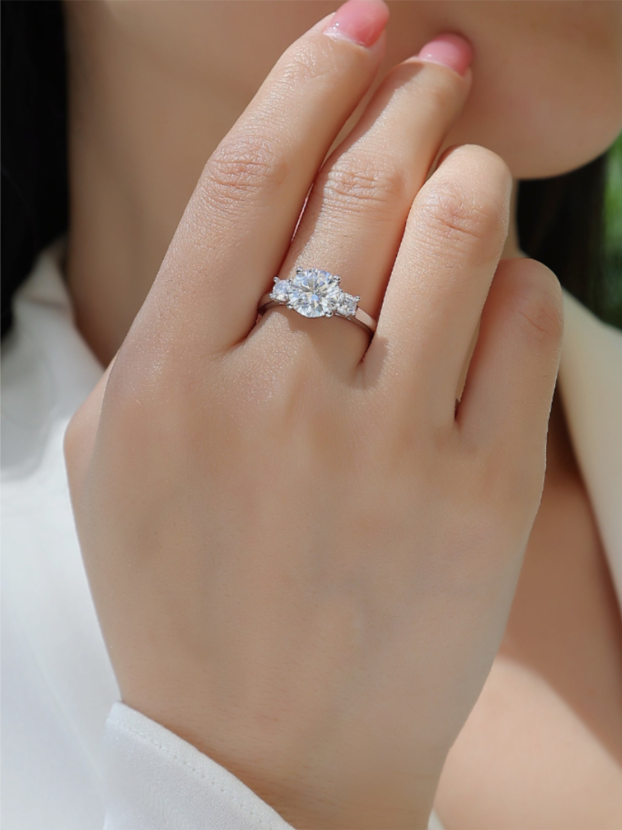 2CT Three‑Stone Moissanite Engagement Ring