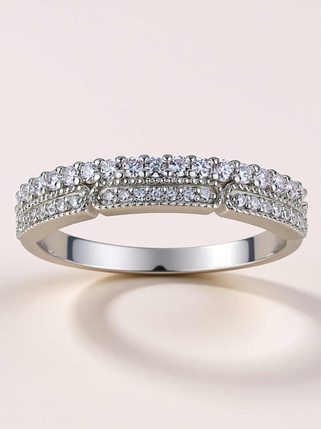 S925 Platinum‑Plated Double‑Row Moissanite Band