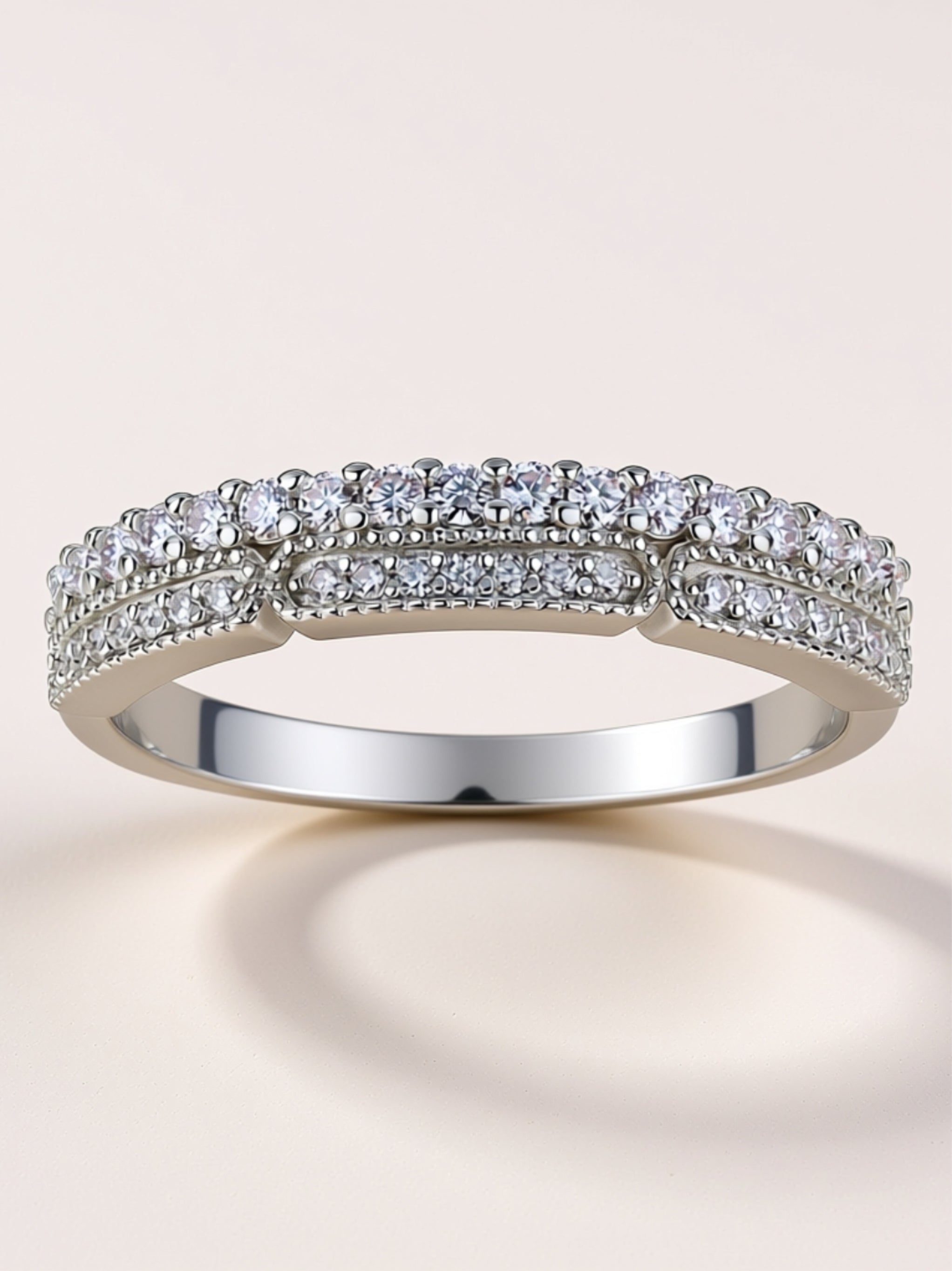 S925 Platinum‑Plated Double‑Row Moissanite Band