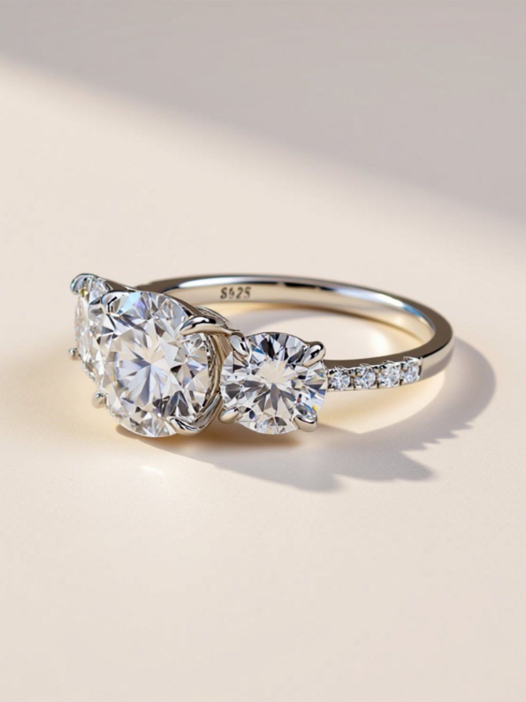 3CT Three‑Stone Moissanite Engagement Ring