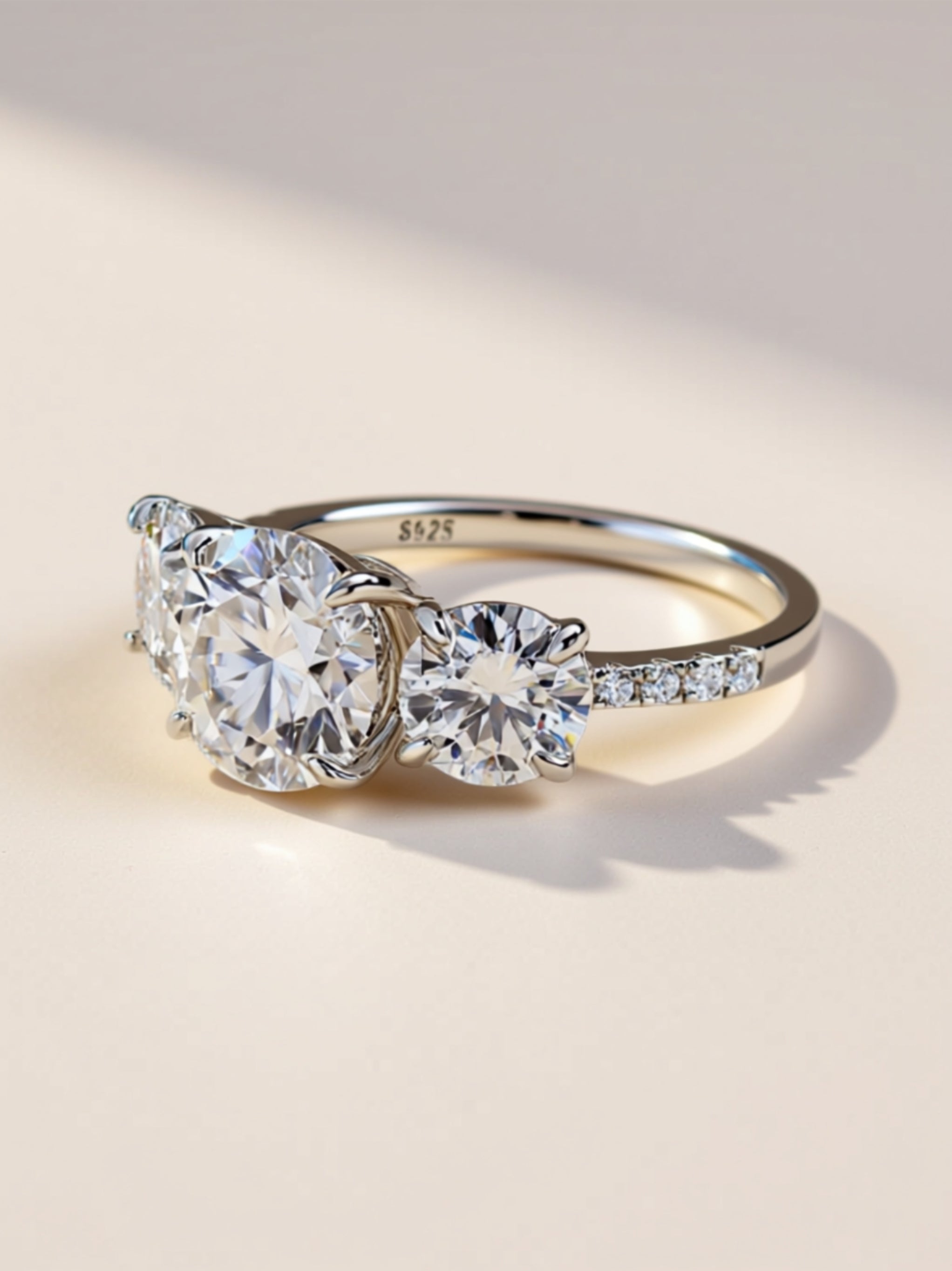 3CT Three‑Stone Moissanite Engagement Ring