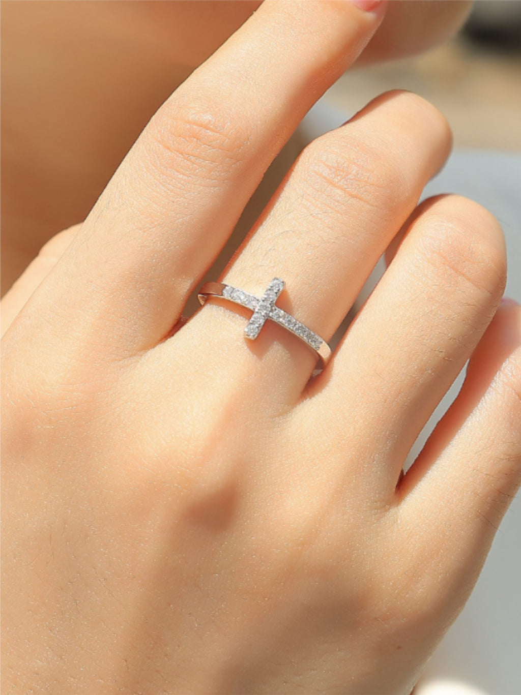 Dainty Moissanite Cross Ring – S925 Gold‑Plated Sterling Silver