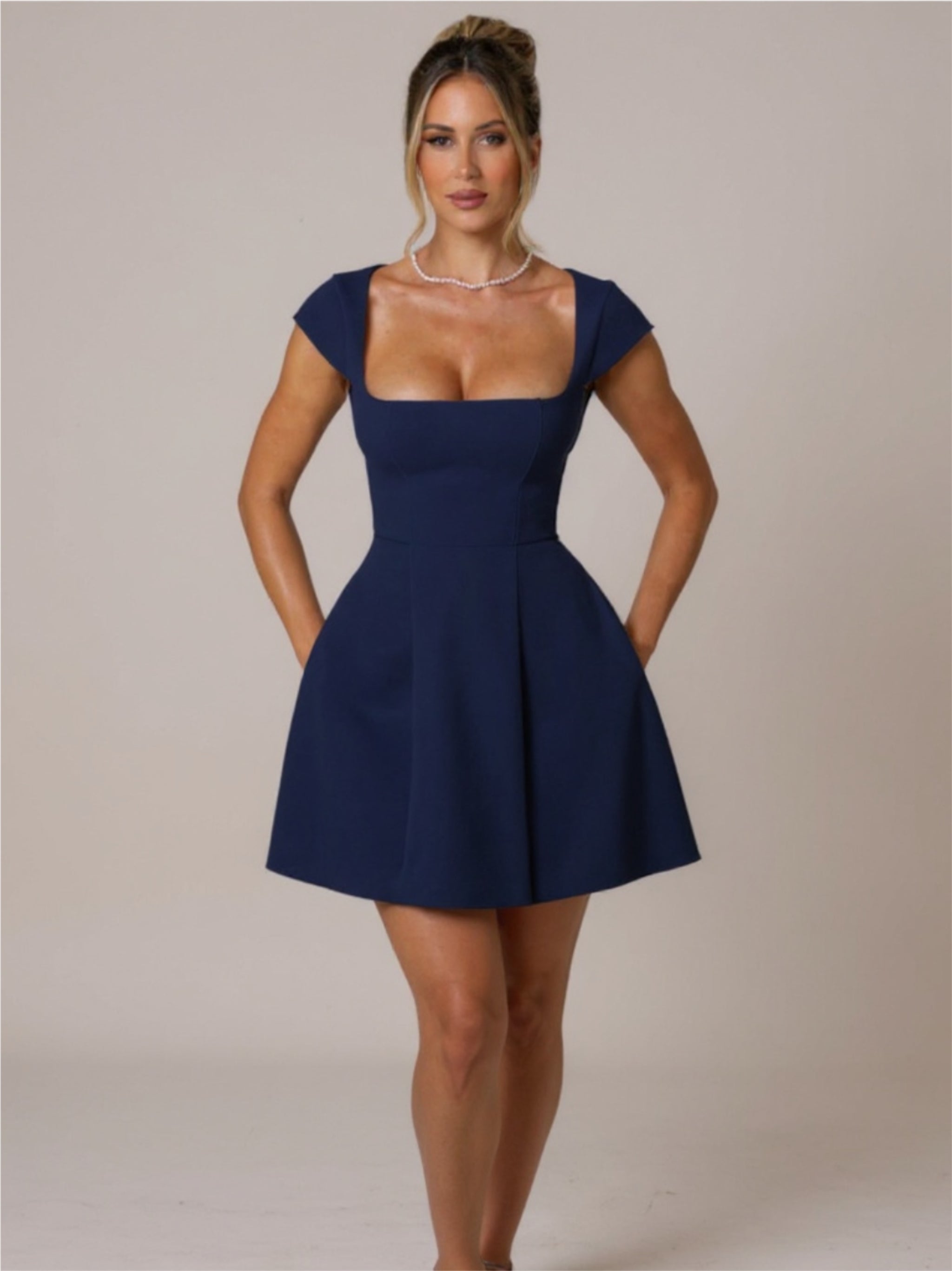 Short Sleeve Square Neck A-Line Dress
