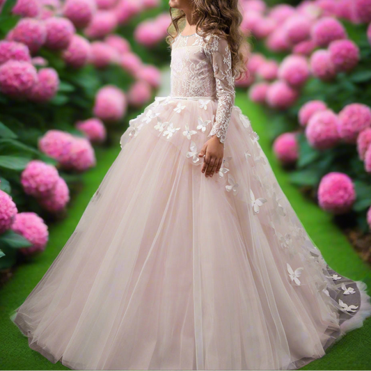 Long Sleeve Floral Flower Girl Dress