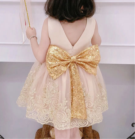 Champagne Glitter Flower Girl Dress