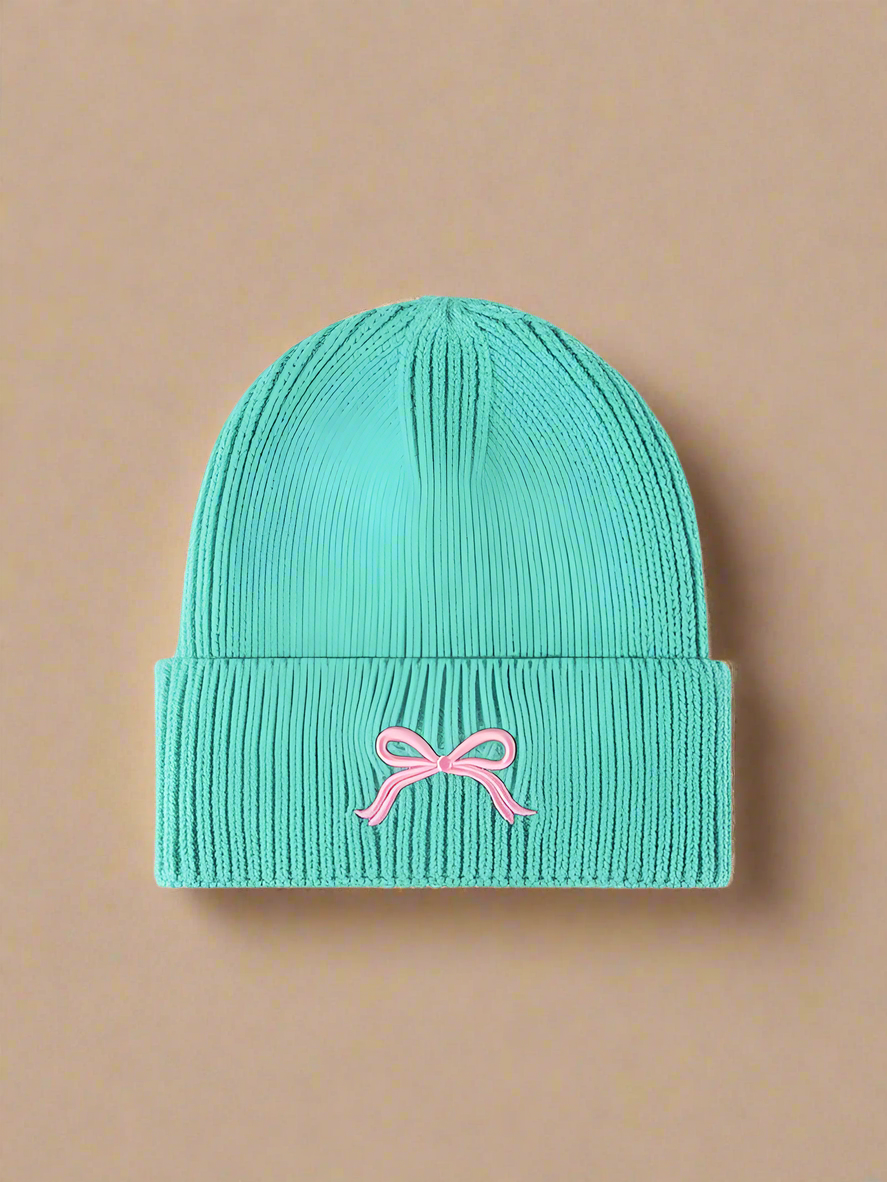 Embroidered Bow Knit Beanie
