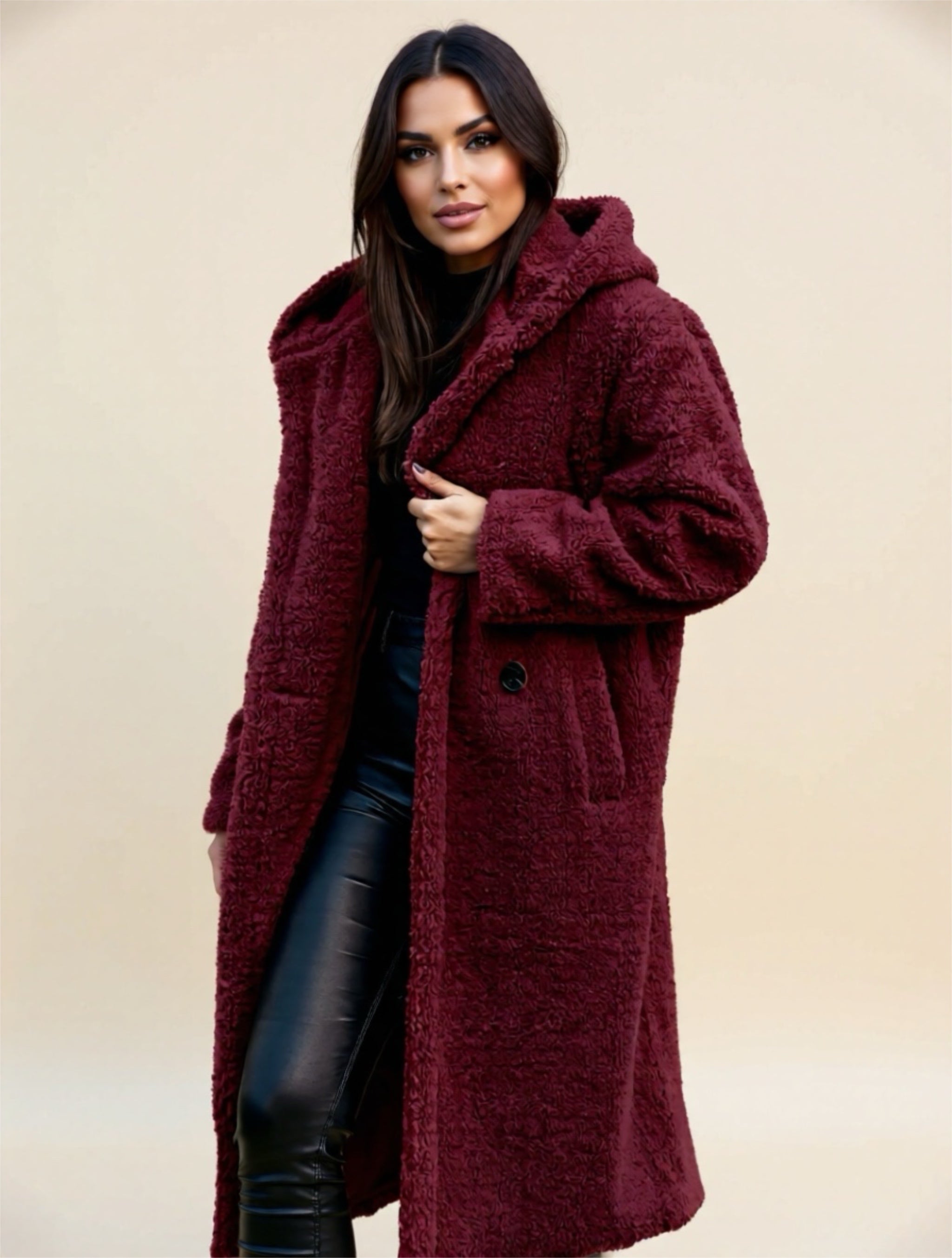 Teddy Bear Hooded Longline Coat