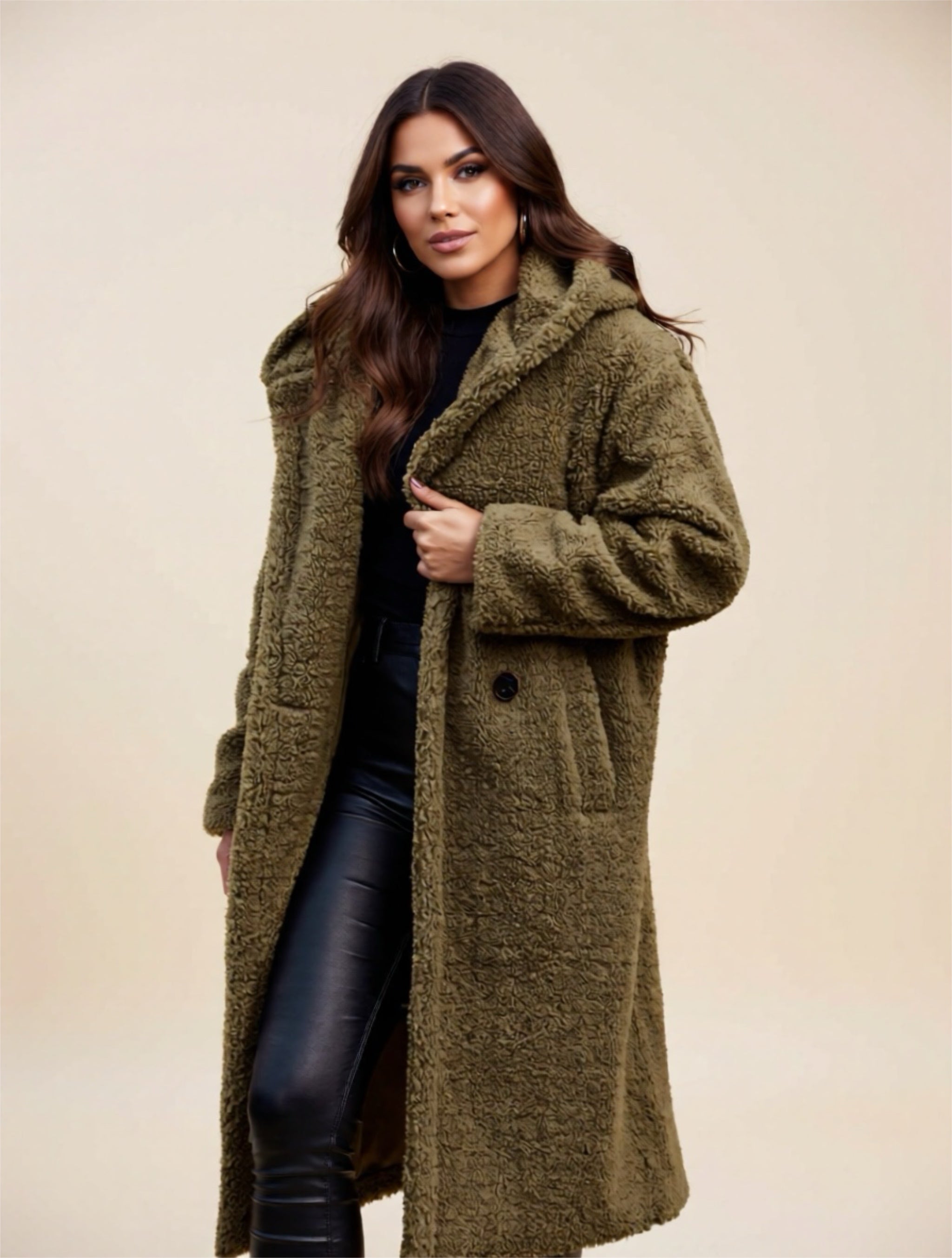 Teddy Bear Hooded Longline Coat