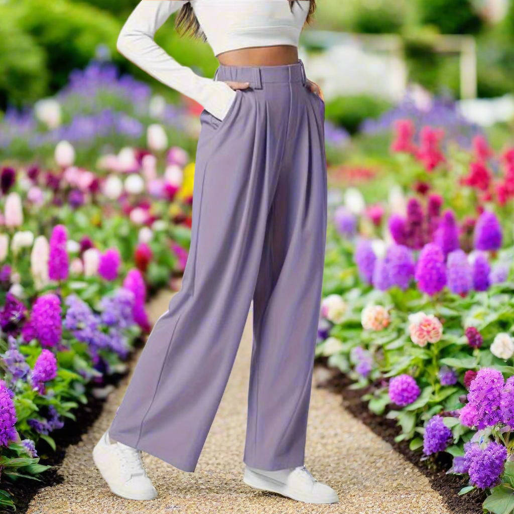 Pleated Wide Leg Trousers with Pockets
