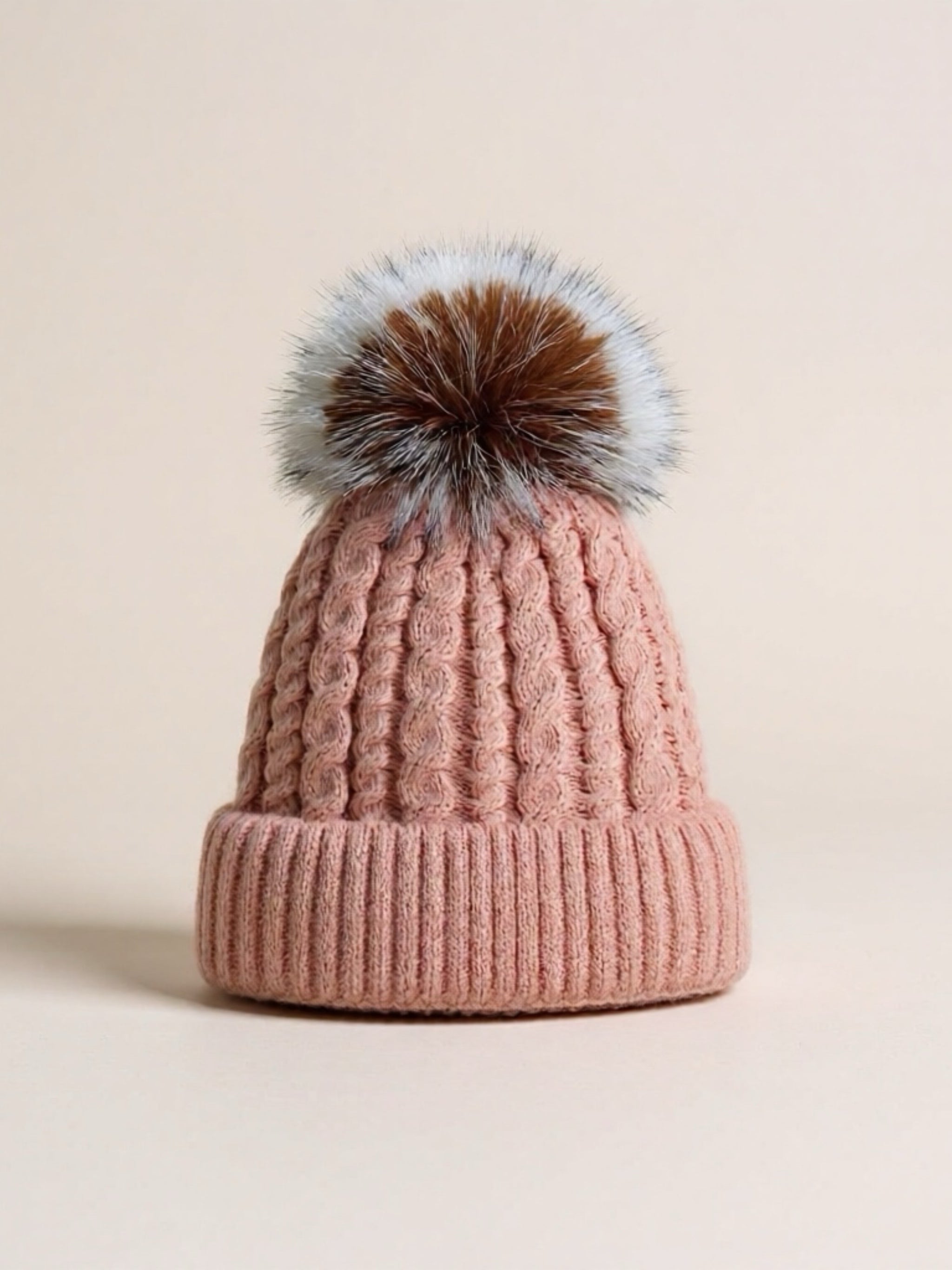 Cable Knit Winter Hat with Pompom