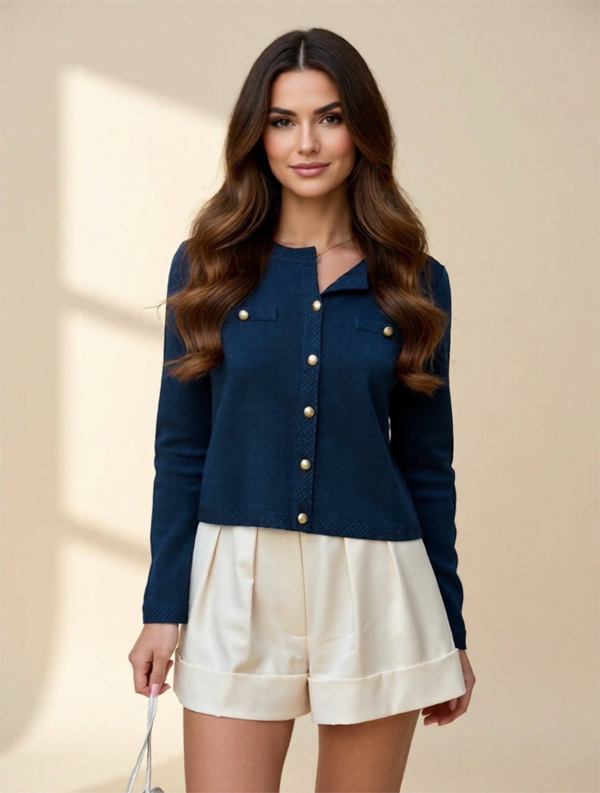 Navy Button-Down Knit Cardigan