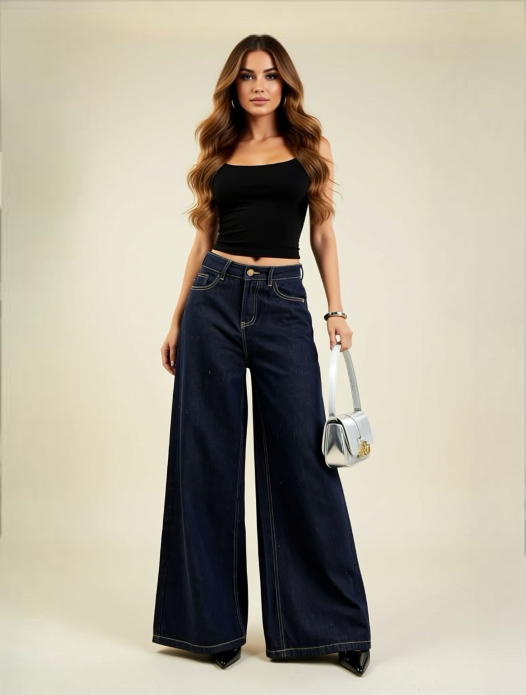 High‑Waisted Wide Leg Jeans