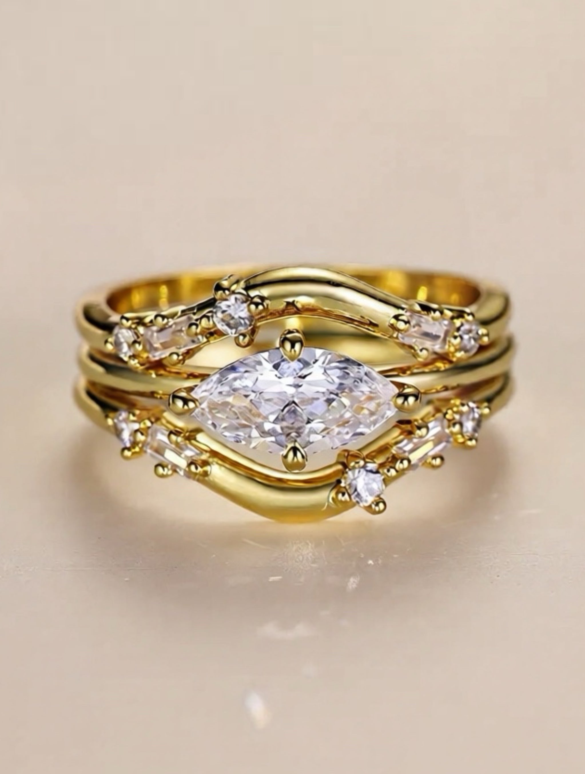 1 Carat Moissanite Gold Vermeil 3pcs Ring Set