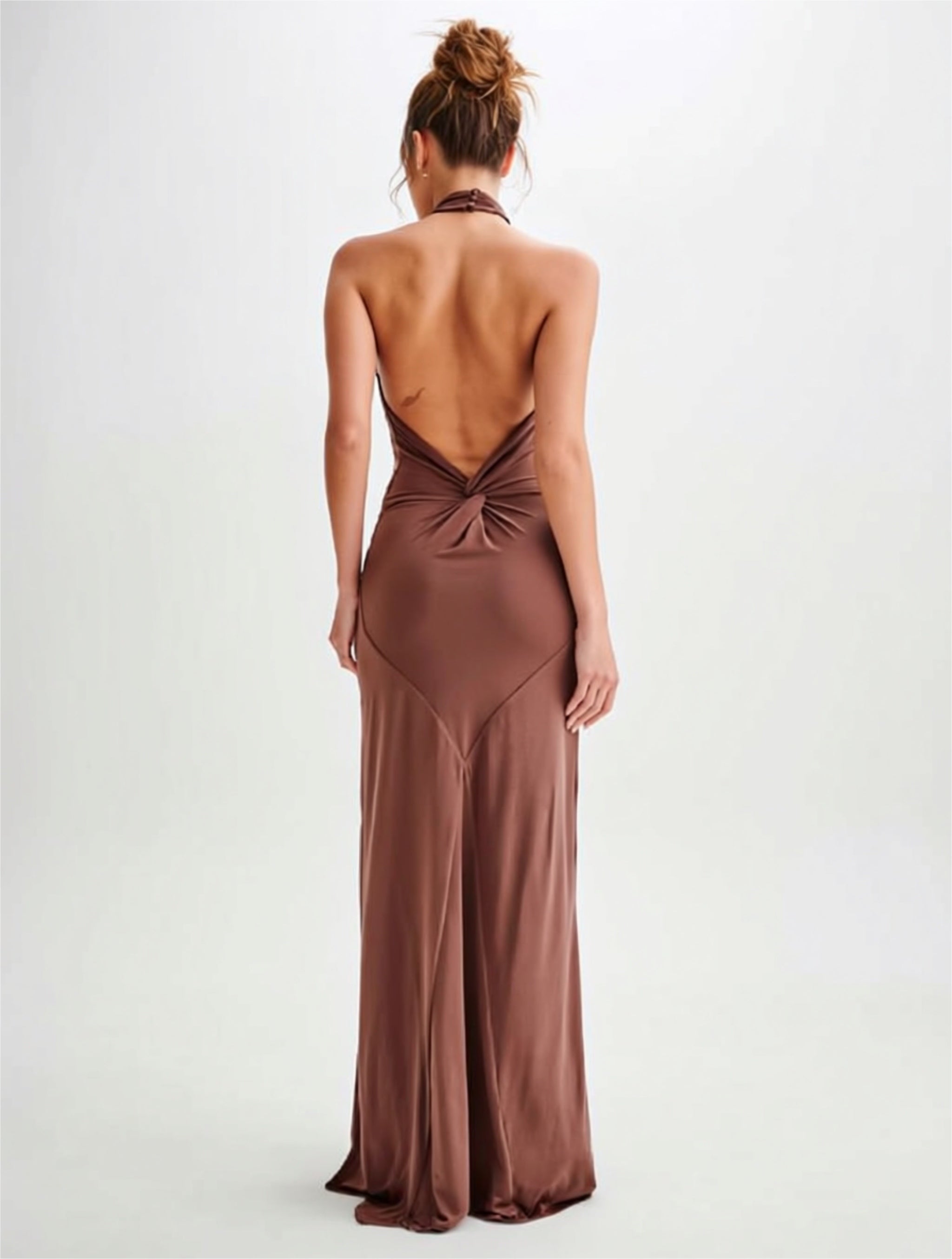 Elegant Halter Neck Long A‑Line Dress with