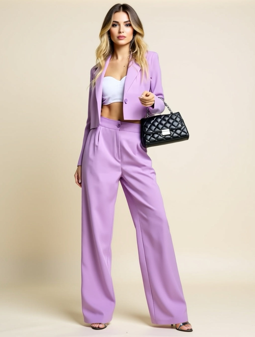 Cropped Blazer & High‑Waist Wide‑Leg Trouser Set