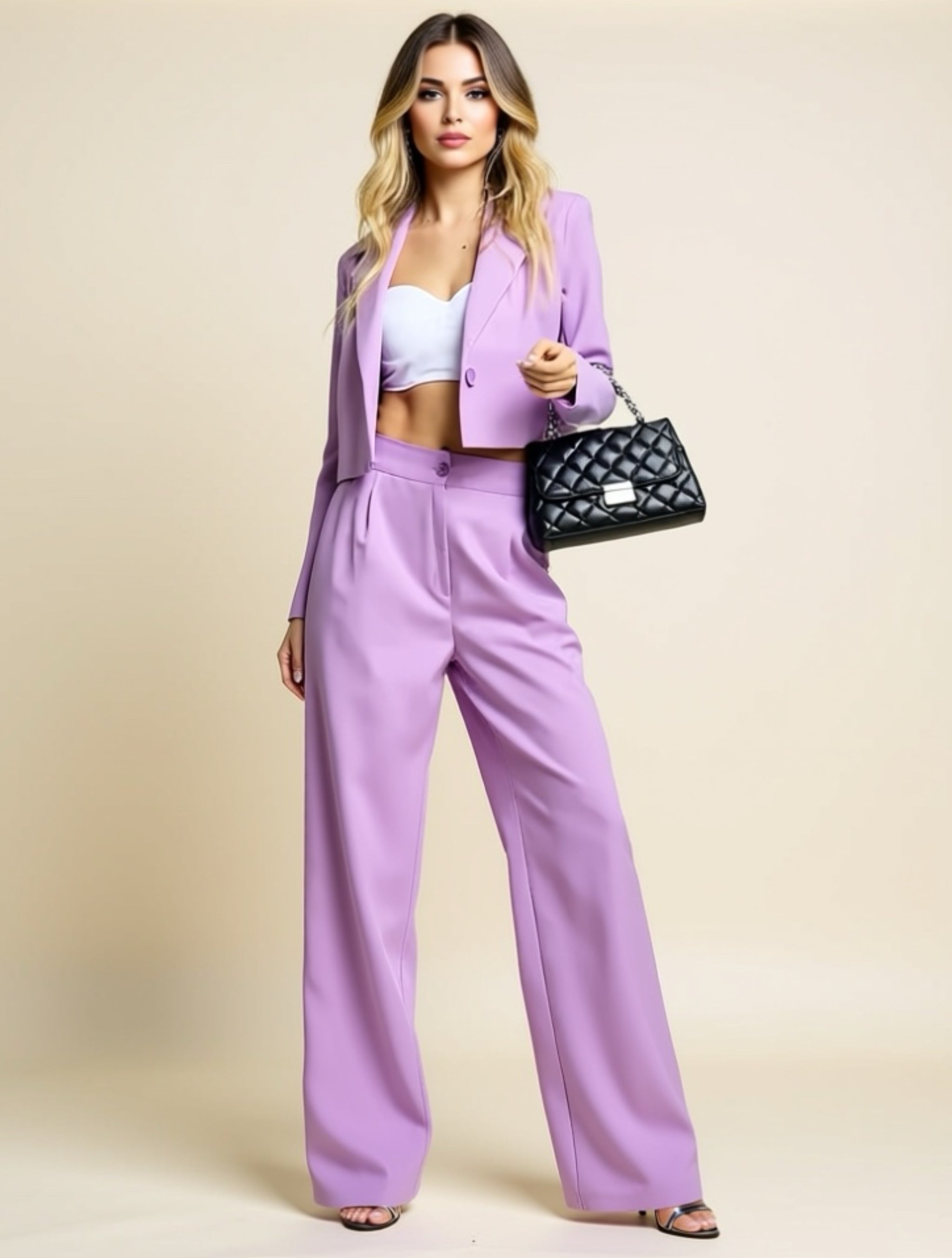 Cropped Blazer & High‑Waist Wide‑Leg Trouser Set