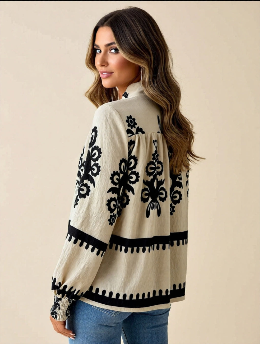 Printed Lantern Sleeve Blouse
