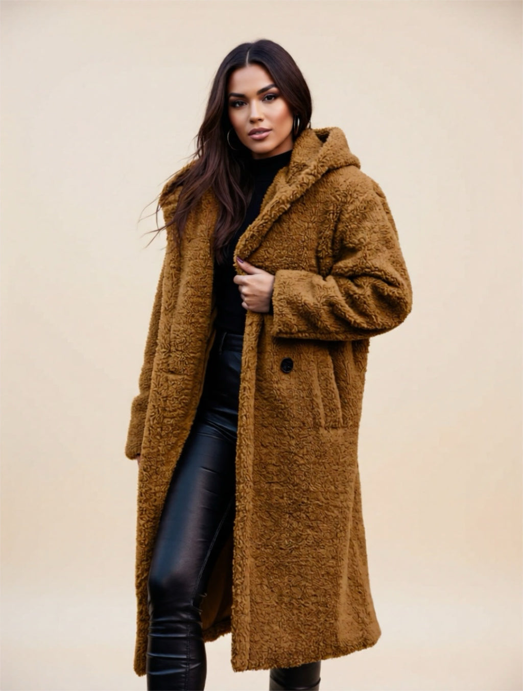 Teddy Bear Hooded Longline Coat
