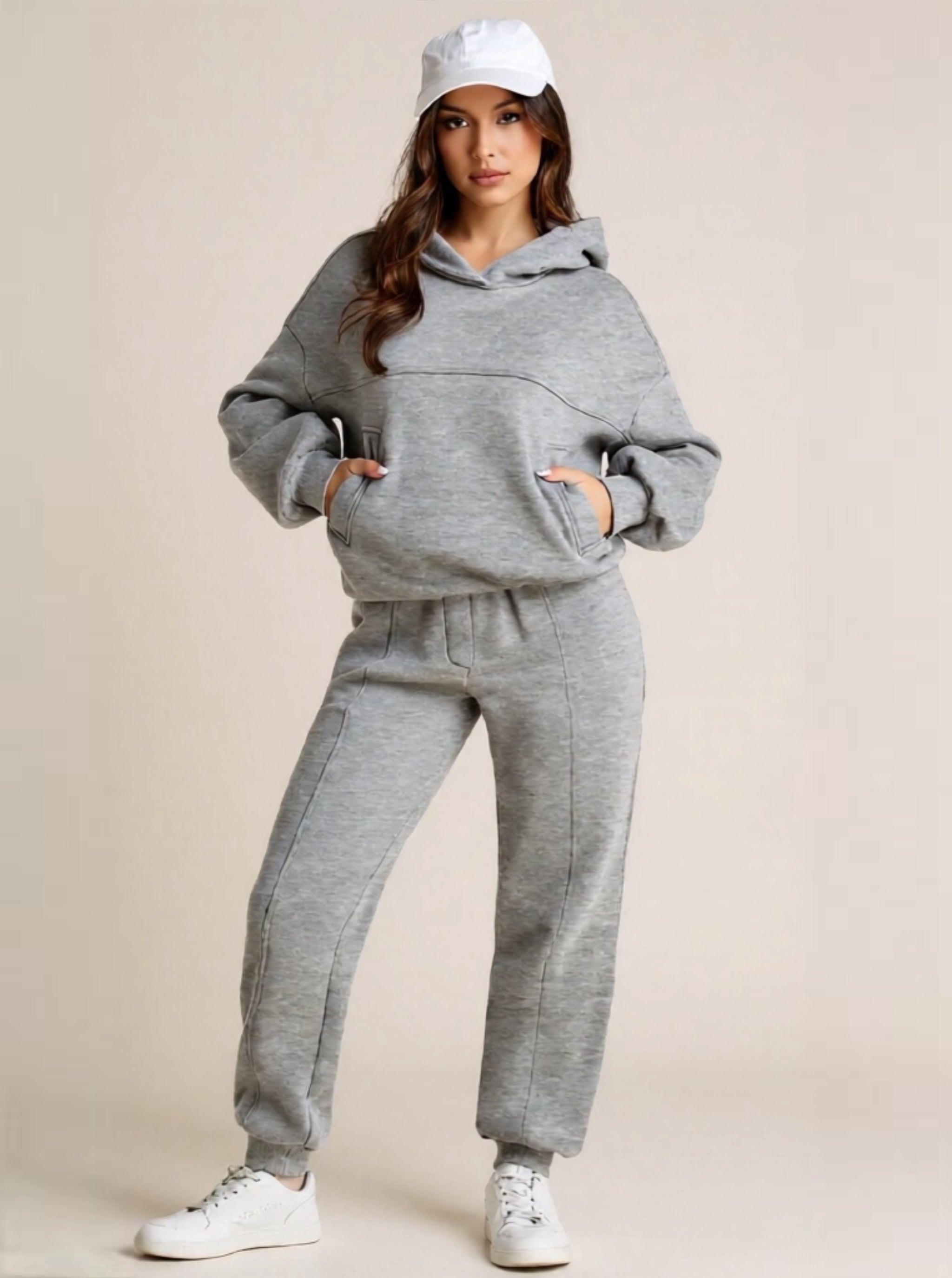 Dropped Shoulder Long Sleeve Hoodie & Pants Active Set