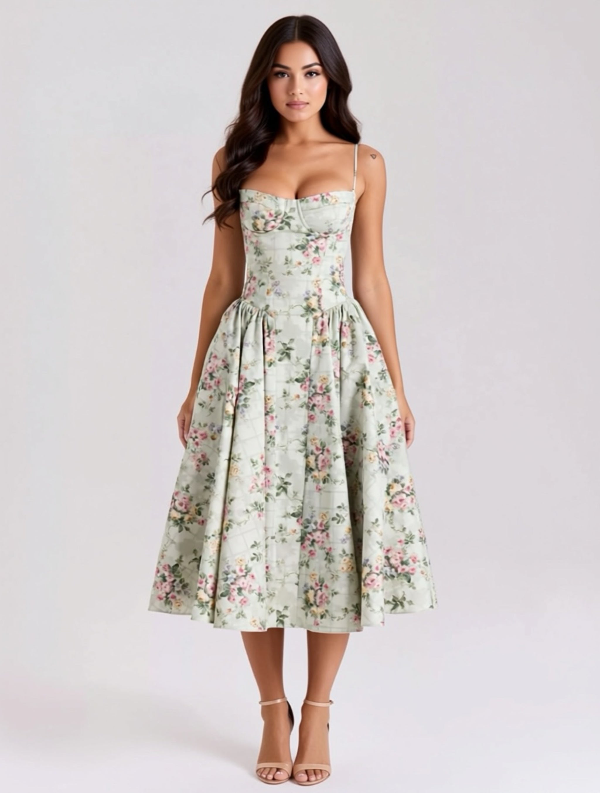 Elegant Ruched Corset‑Style Midi Dress