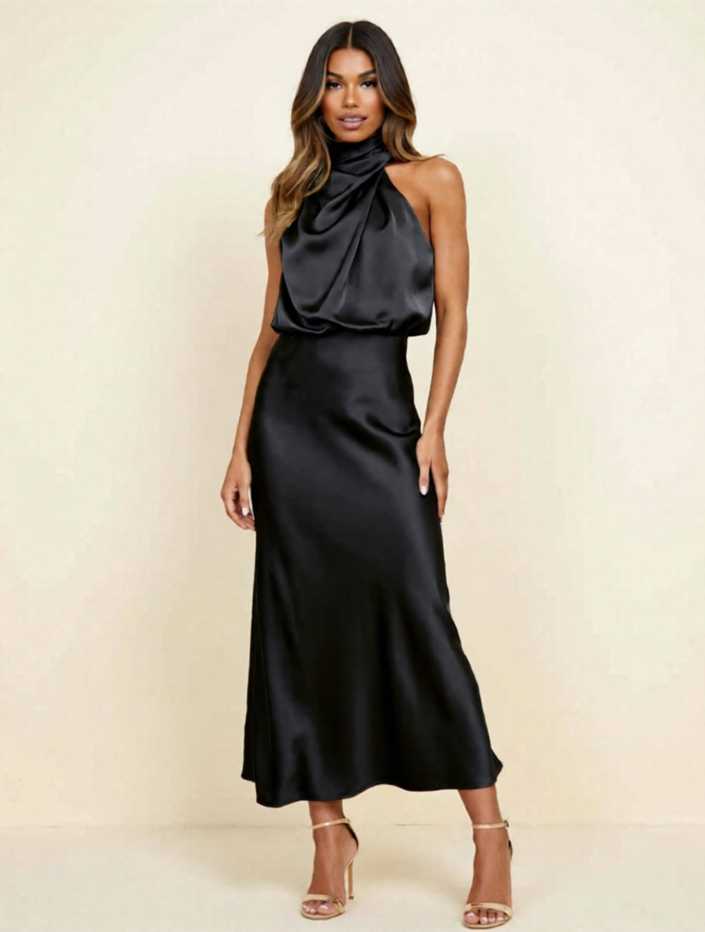 High Neck Satin Dress