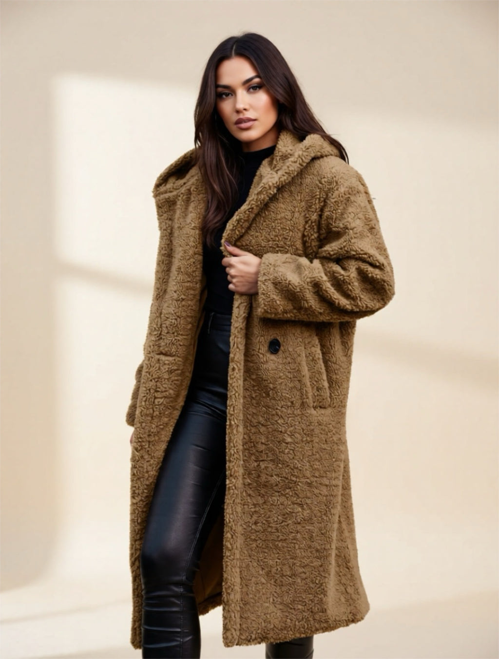 Teddy Bear Hooded Longline Coat