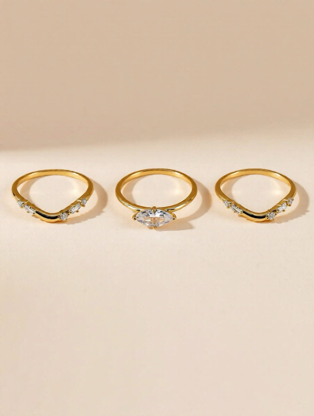 1 Carat Moissanite Gold Vermeil 3pcs Ring Set