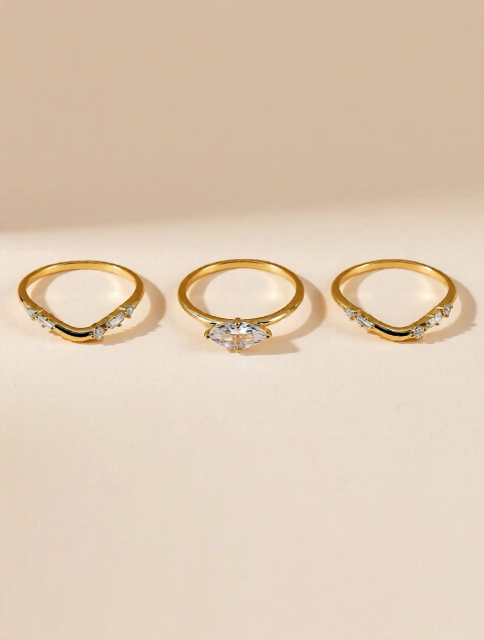 1 Carat Moissanite Gold Vermeil 3pcs Ring Set