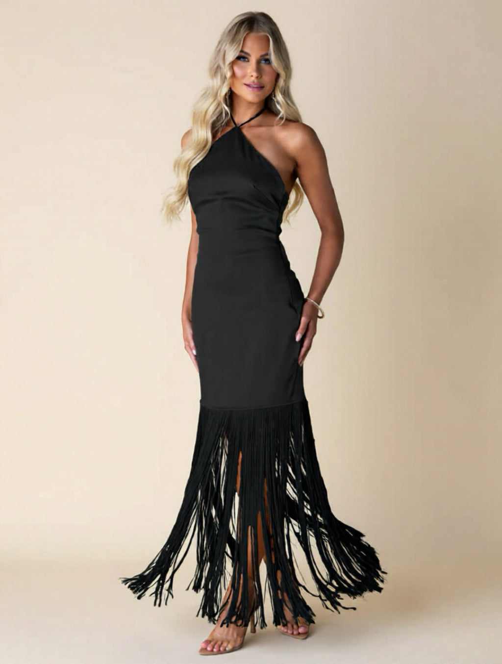 Halter Neck Fringe Maxi Dress
