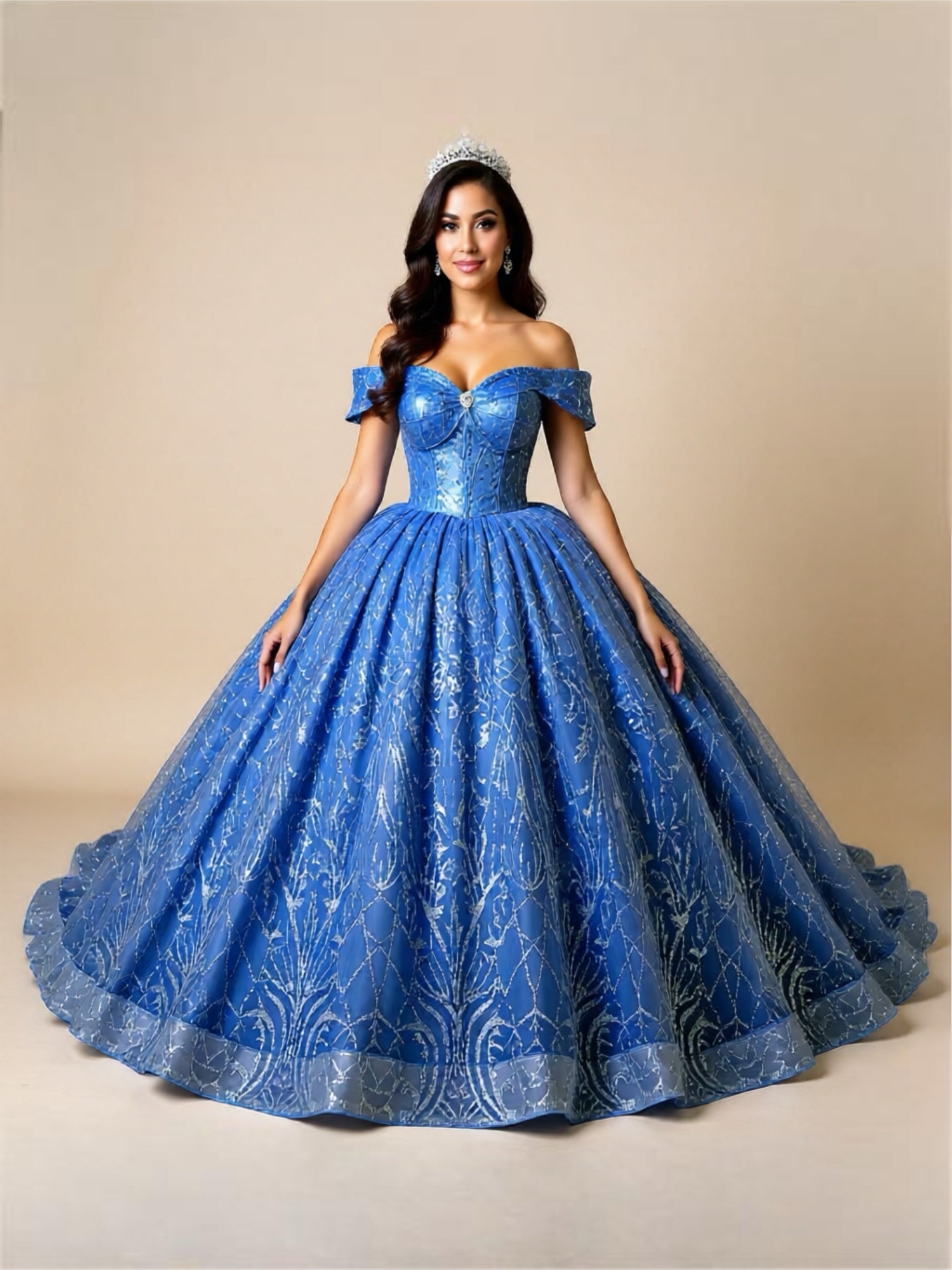 Blue Off The Shoulder Quinceanera Ball Gown