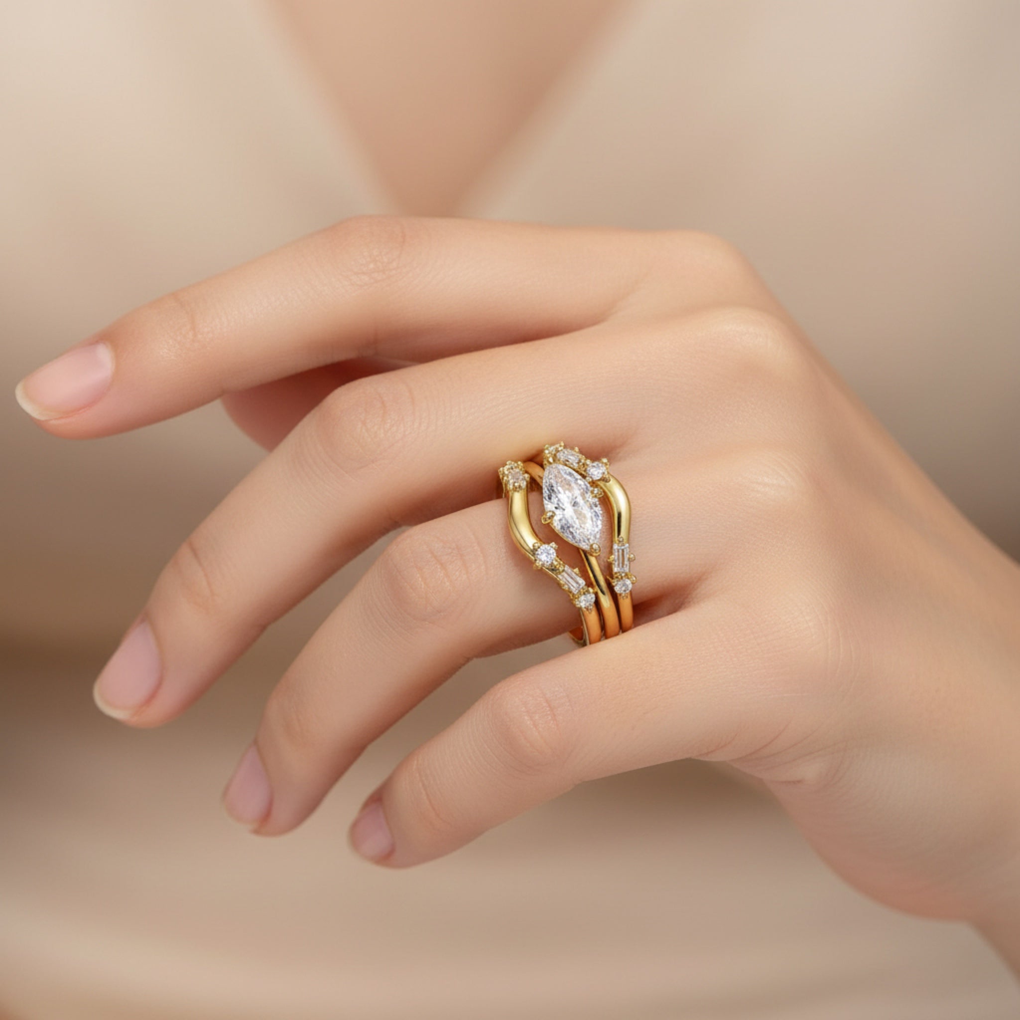 1 Carat Moissanite Gold Vermeil 3pcs Ring Set