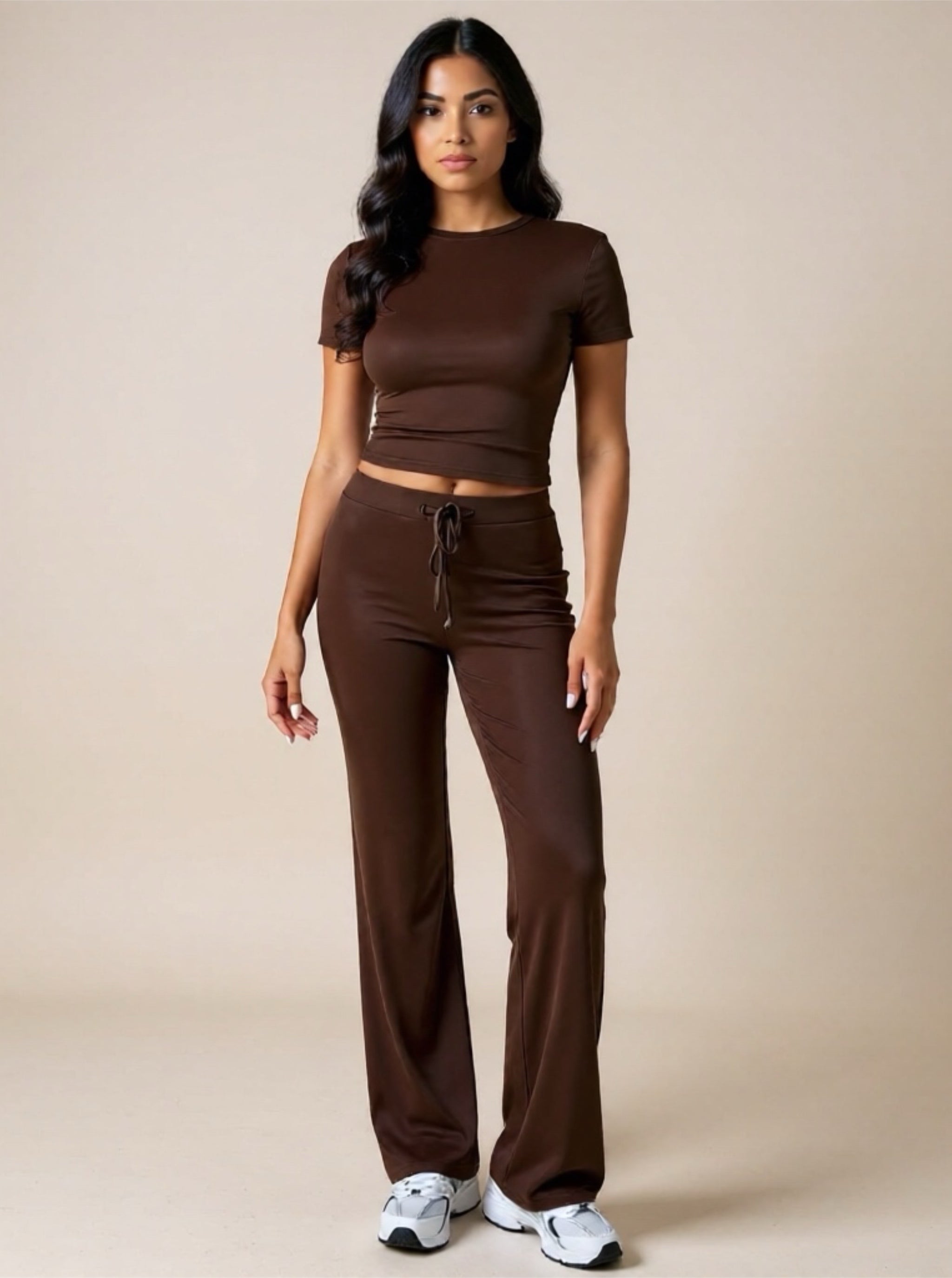 Round Neck Short Sleeve Top & Pants Set