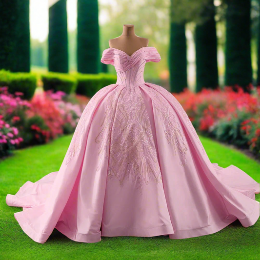 Pink Off The Shoulder Quinceanera Dress
