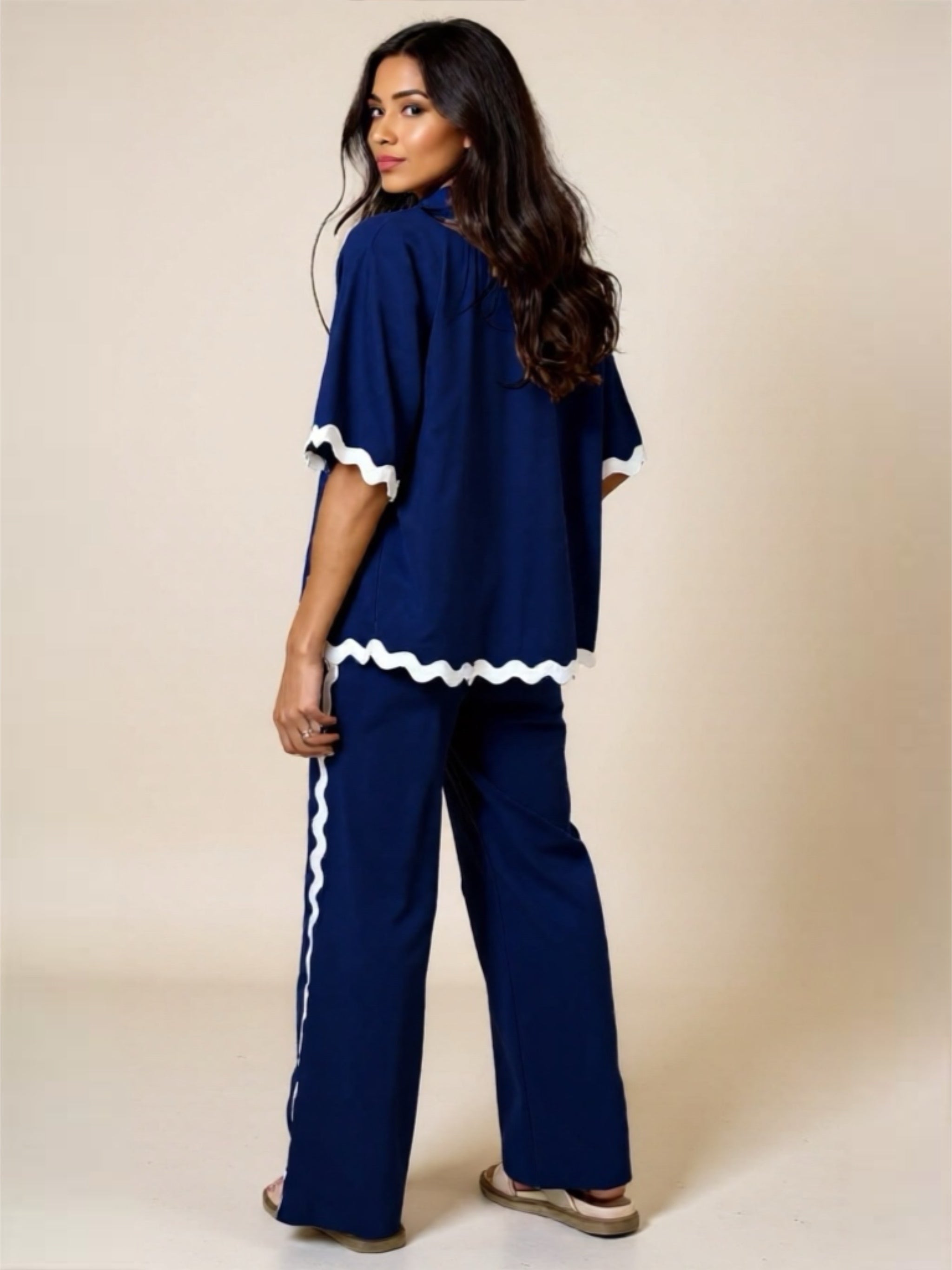 Contrast Trim Half Sleeve Top & Pants Set