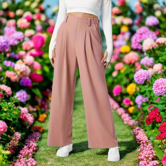 Pleated Wide Leg Trousers with Pockets