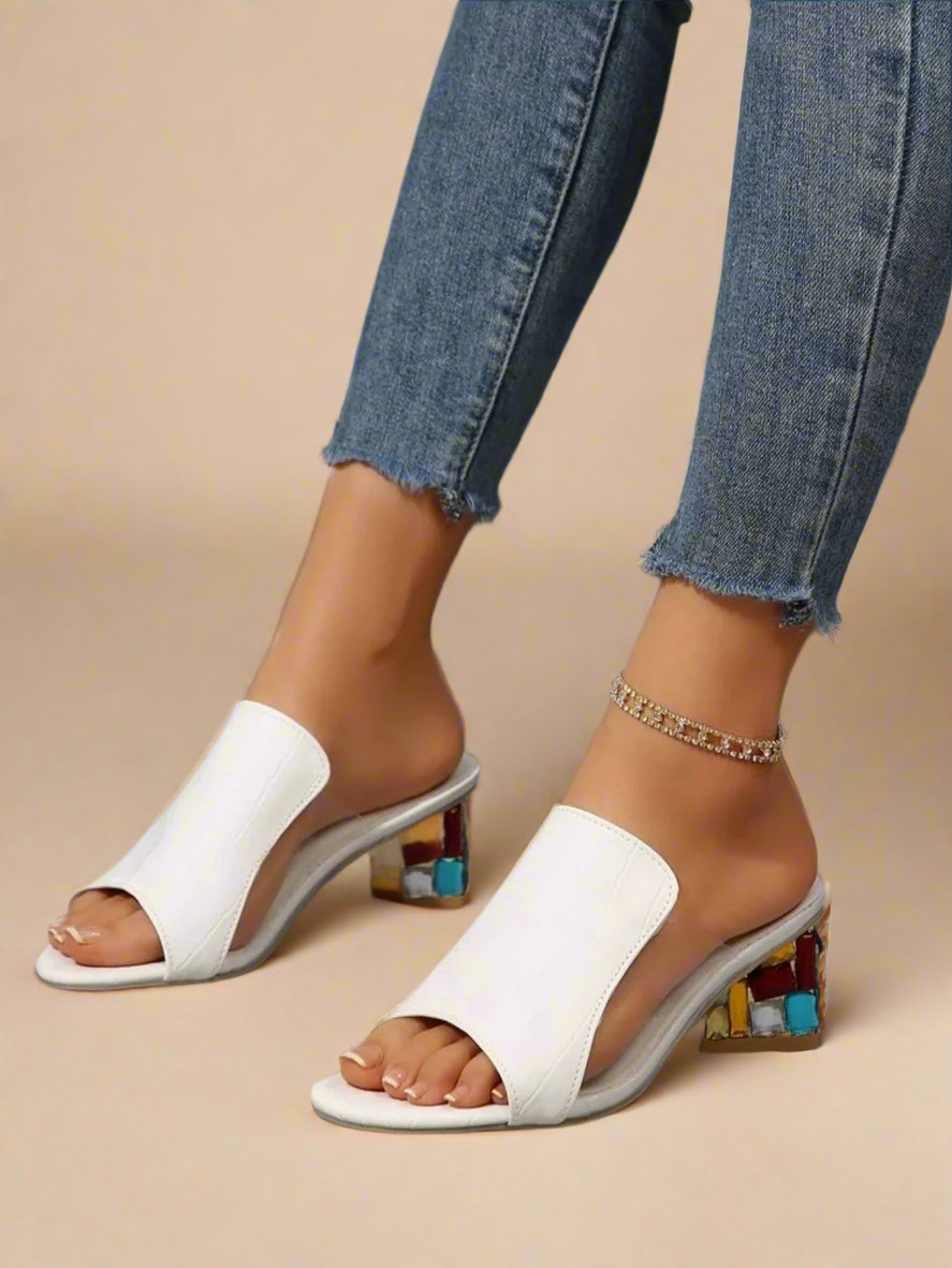 Open Toe Rhinestone Block Heels