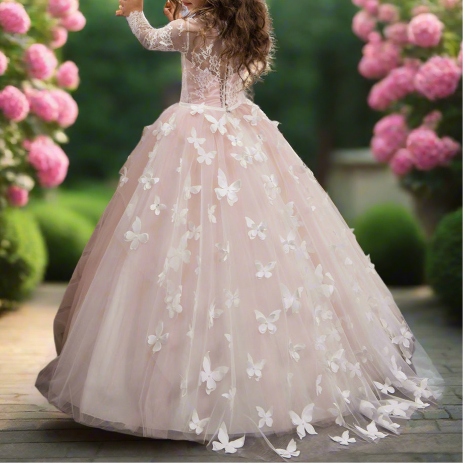 Long Sleeve Floral Flower Girl Dress